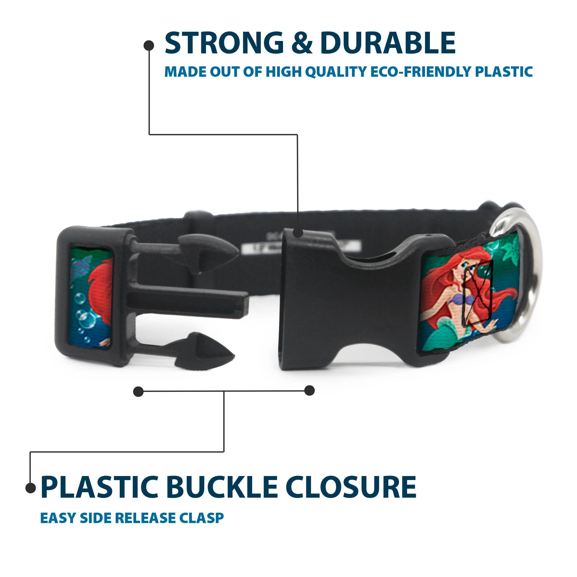 Plastic Clip Collar - Ariel Poses w/Flounder Green/Blue Fade - Image 4