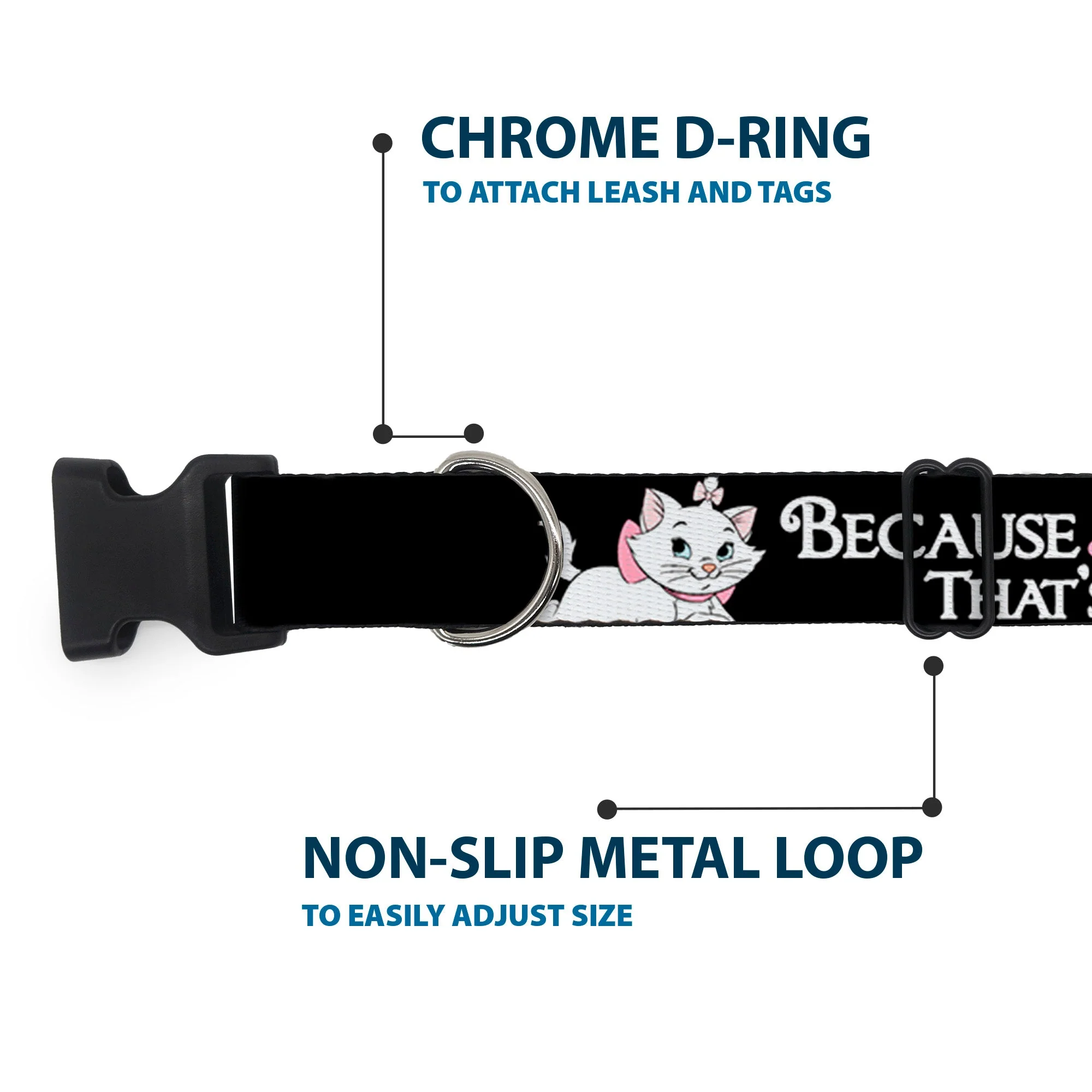 Plastic Clip Collar - Aristocats Marie 3-Poses BECAUSE IM A LADY THATS WHY Black/White/Pink - Image 5