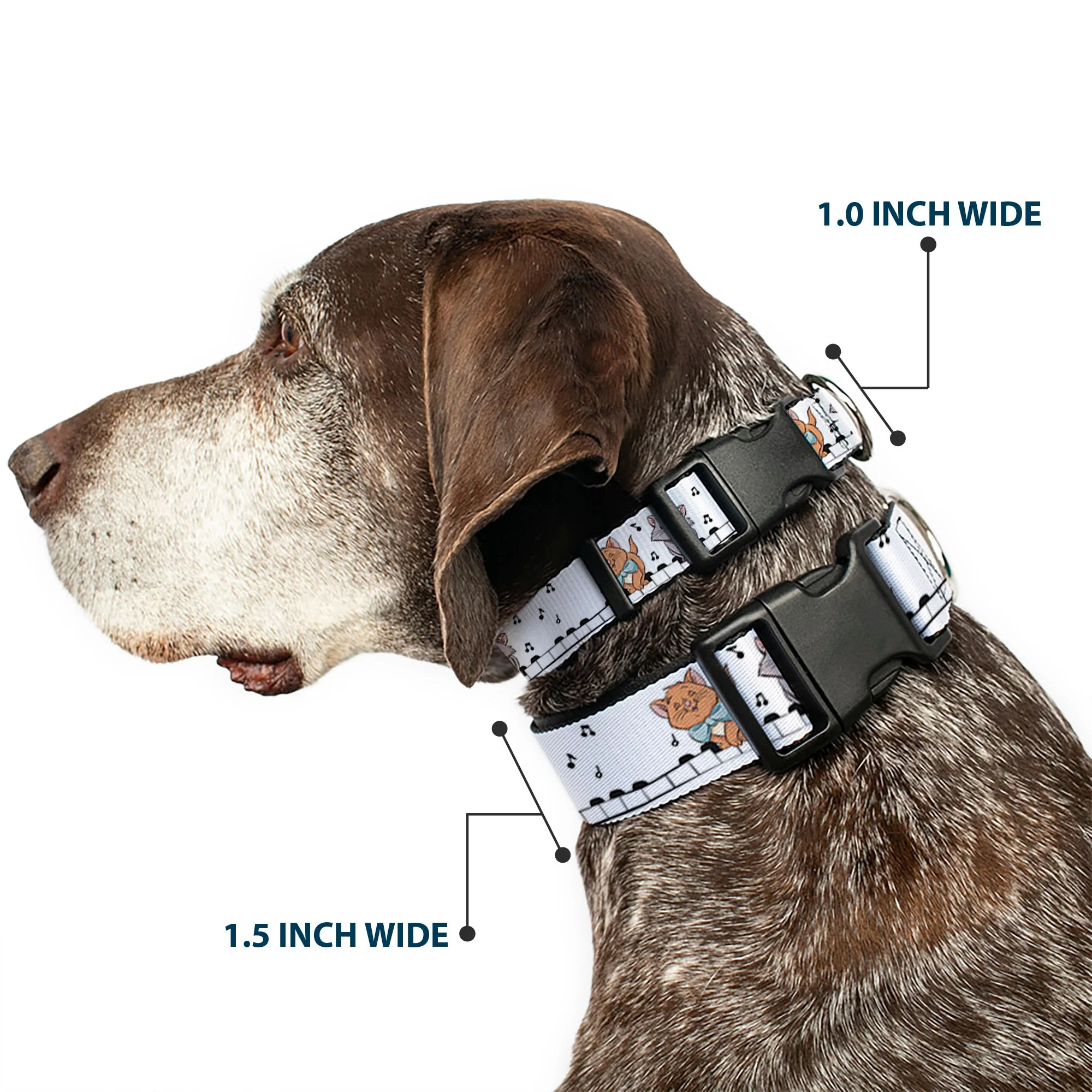 Plastic Clip Collar - Aristocats Toulouse and Berlioz Piano Pose and Musical Notes White/Black - Image 2