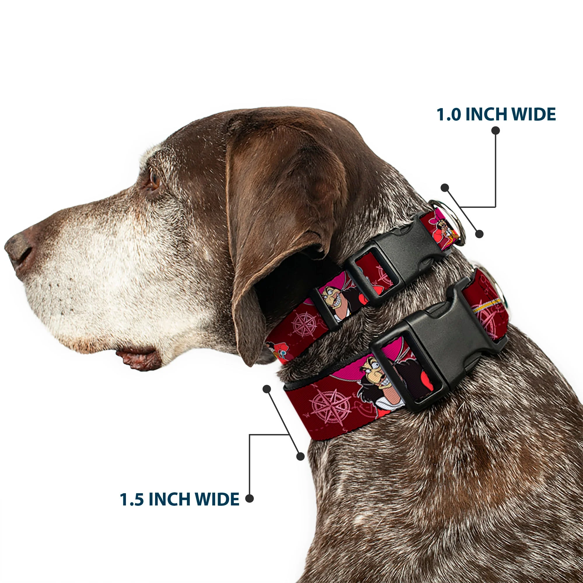 Plastic Clip Collar - Captain Hook Poses/Nautical Elements Burgundy - Image 2