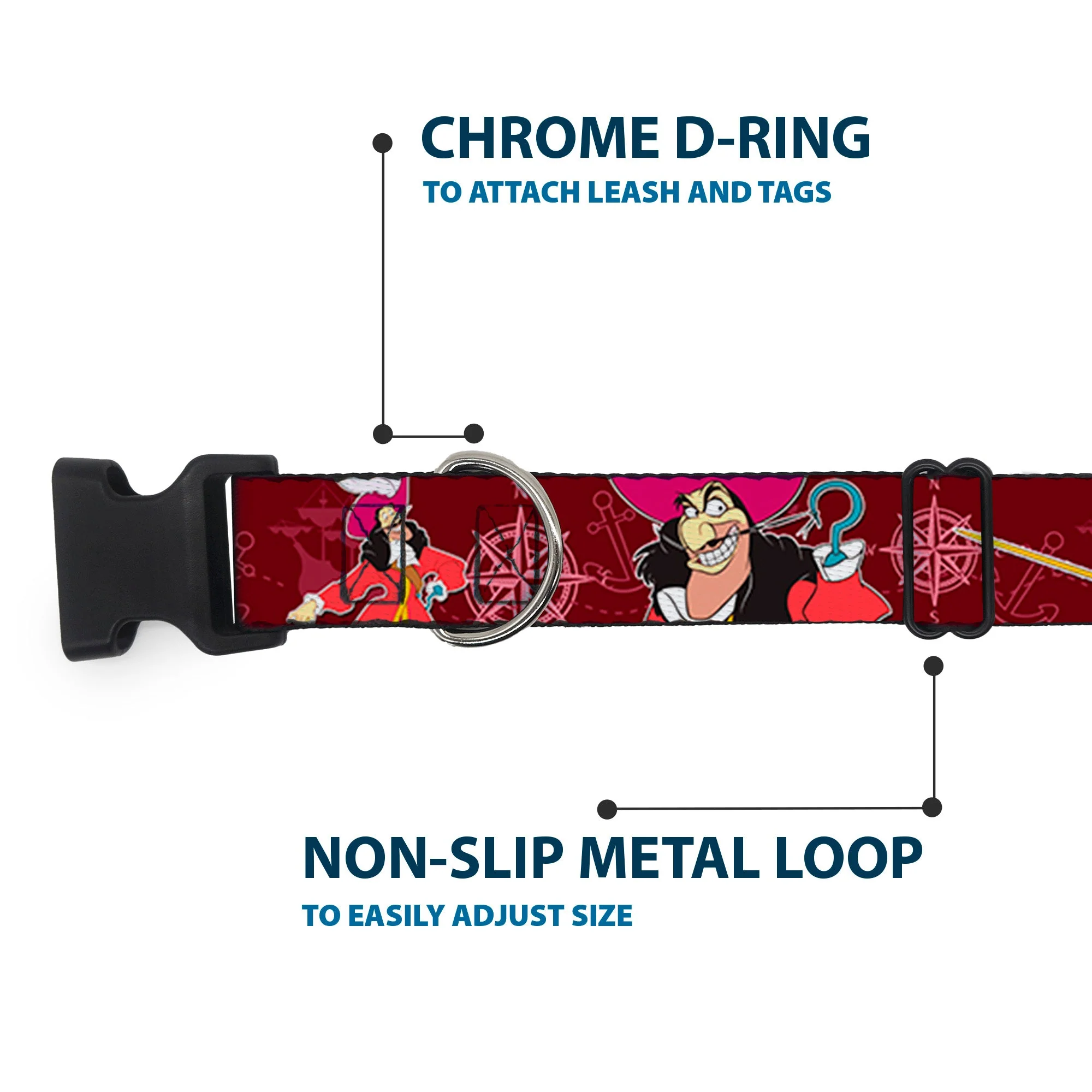 Plastic Clip Collar - Captain Hook Poses/Nautical Elements Burgundy - Image 5