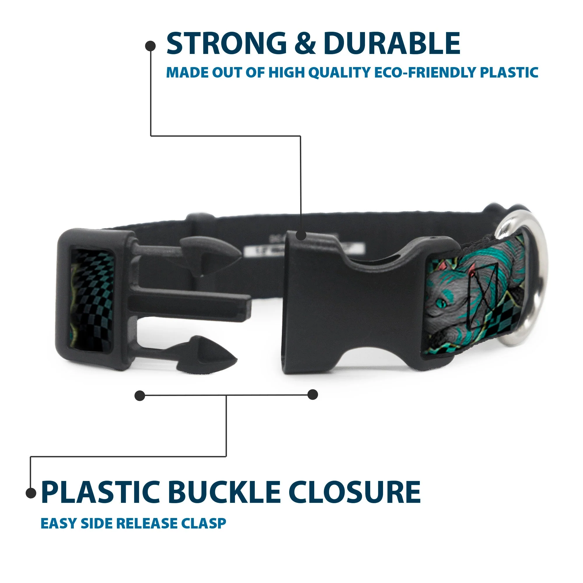 Plastic Clip Collar - Cheshire Cat 4-Poses Checkers Teal/Black - Image 4