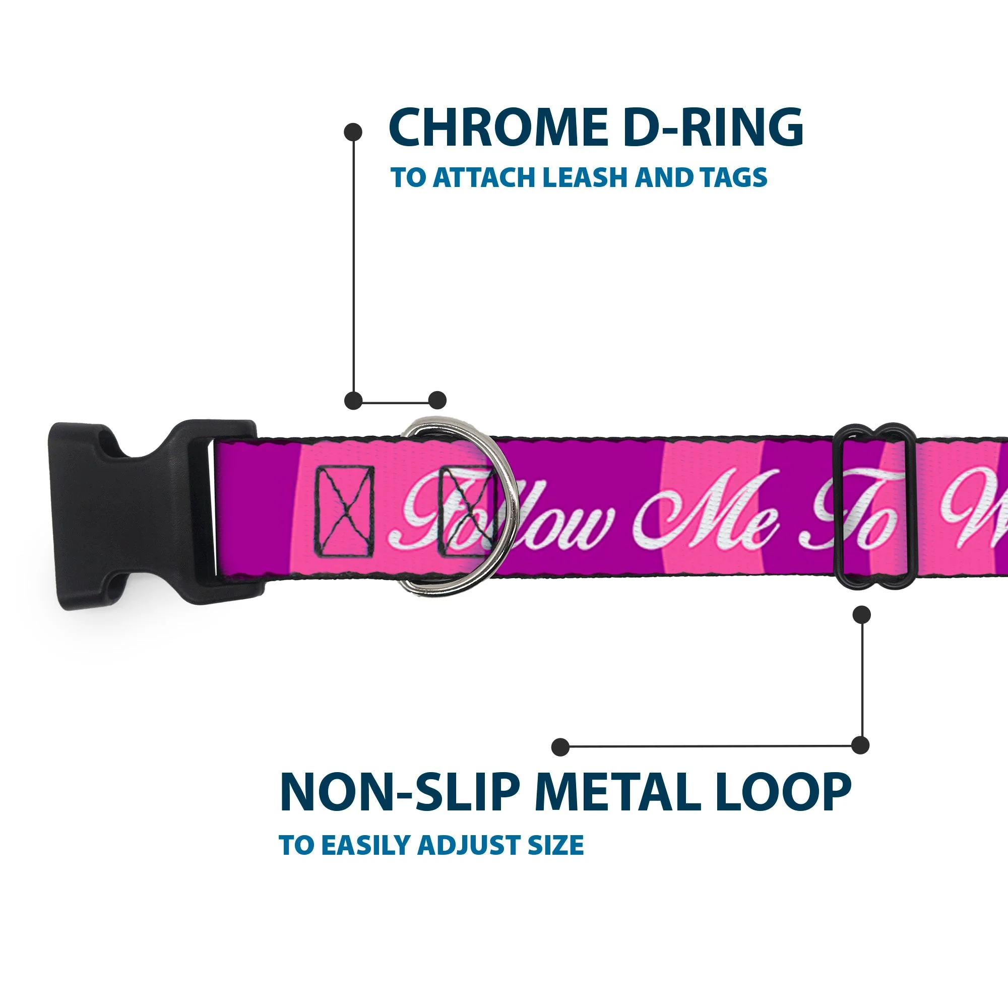Plastic Clip Collar - Cheshire Cat Stripe/FOLLOW ME TO WONDERLAND Pink/Purple/White - Image 5
