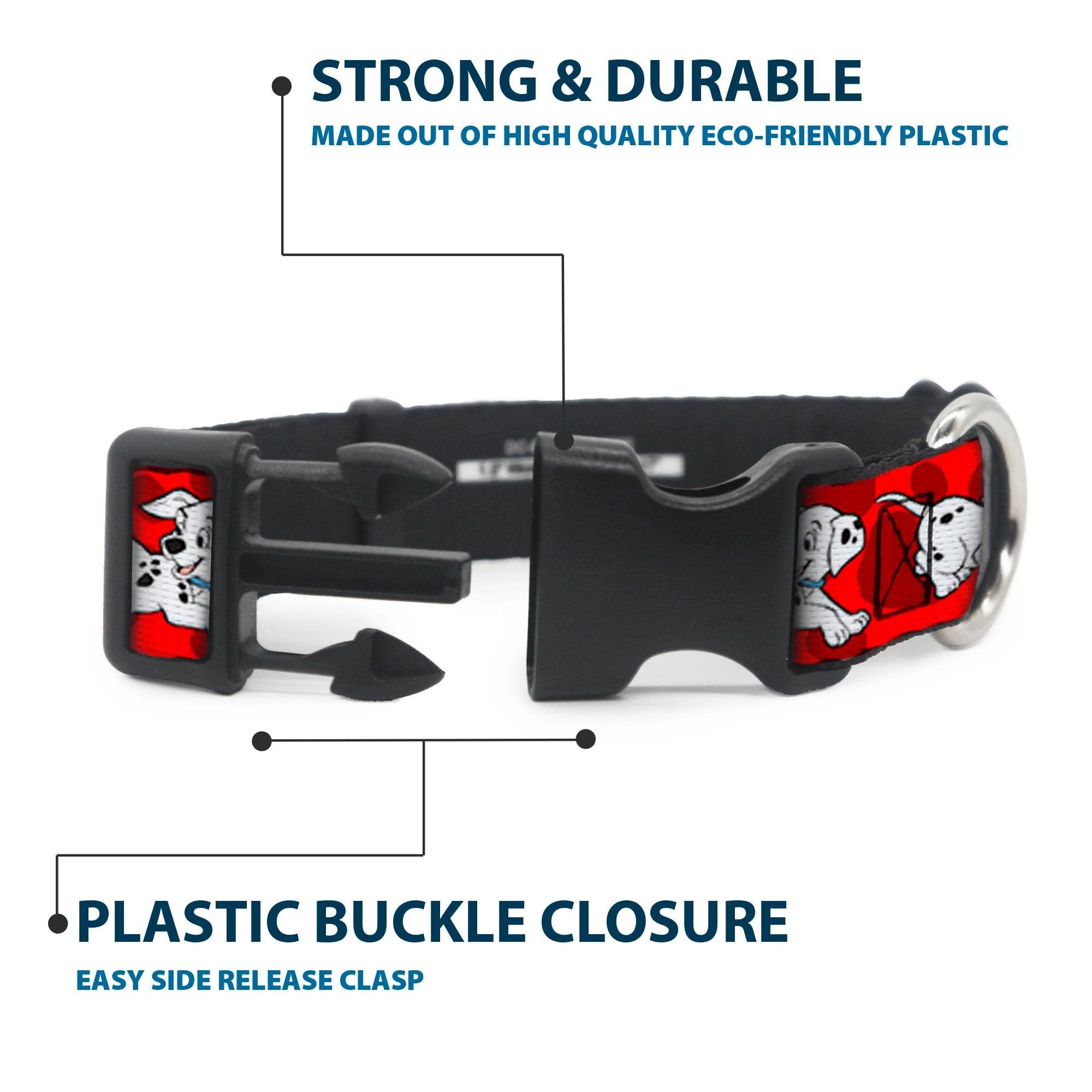 Plastic Clip Collar - Dalmatians Running/Paws Reds/White/Black - Image 4