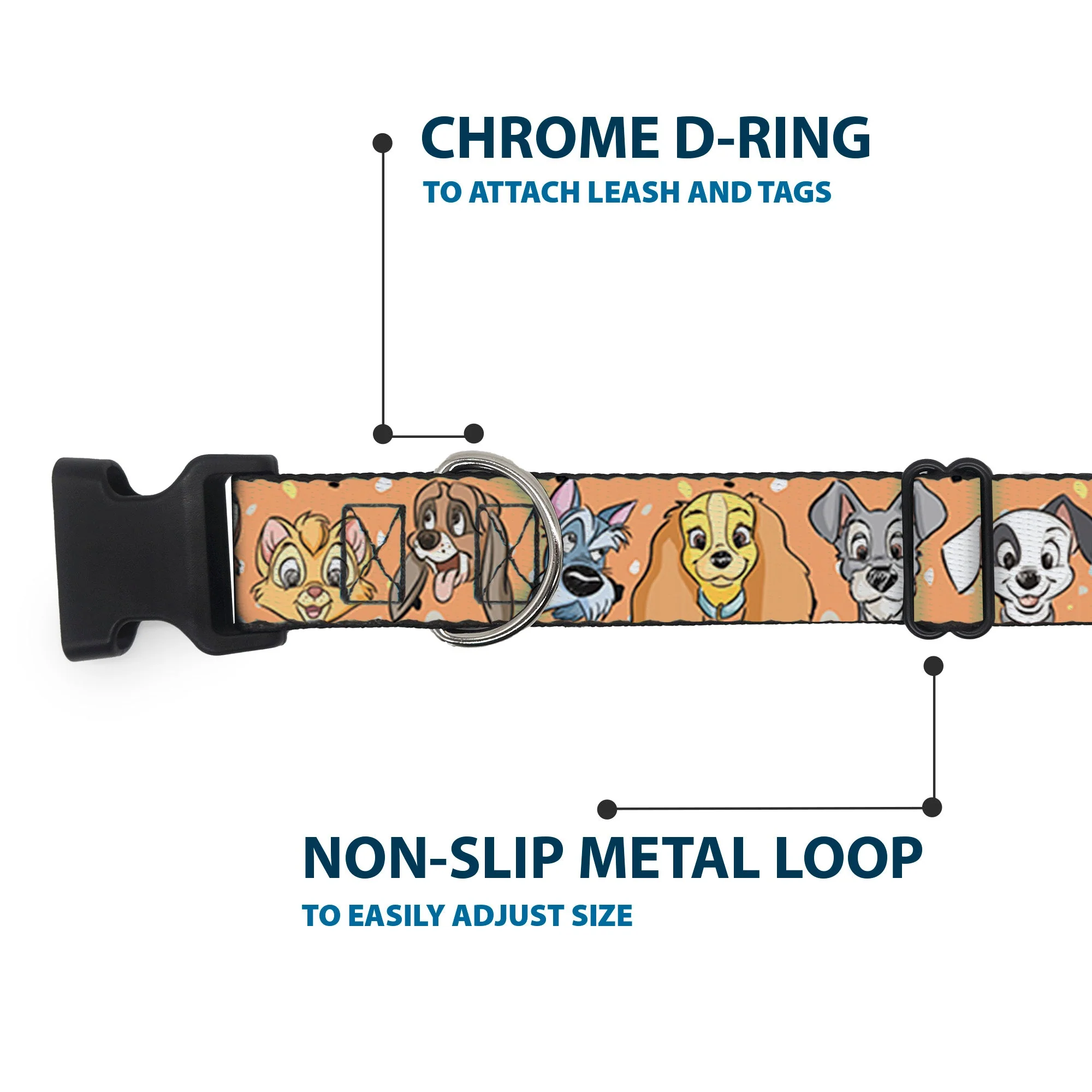 Plastic Clip Collar - Disney Cats and Dogs Faces Orange - Image 5