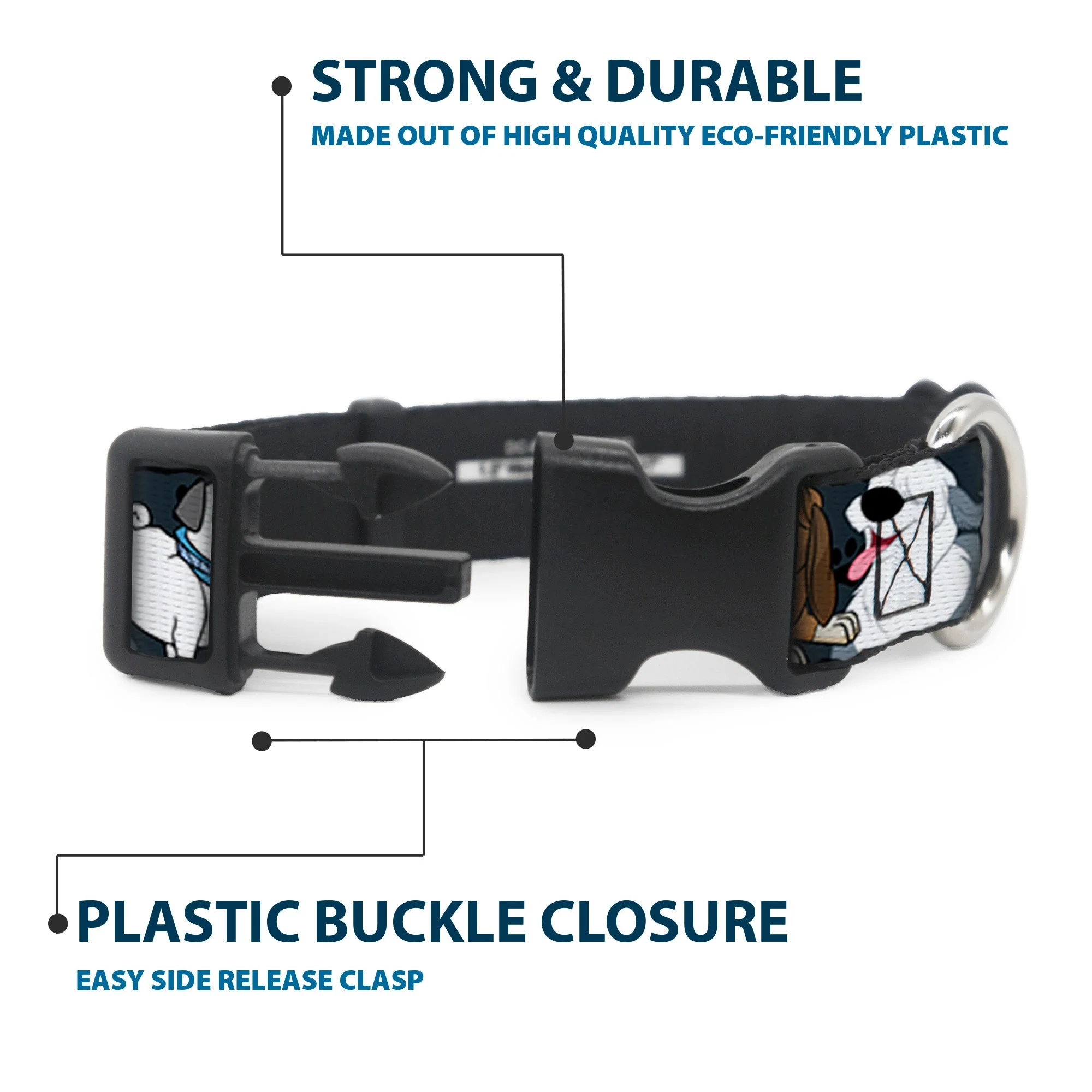 Plastic Clip Collar - Disney Dogs 6-Dog Group Collage/Paws Gray/Black - Image 4
