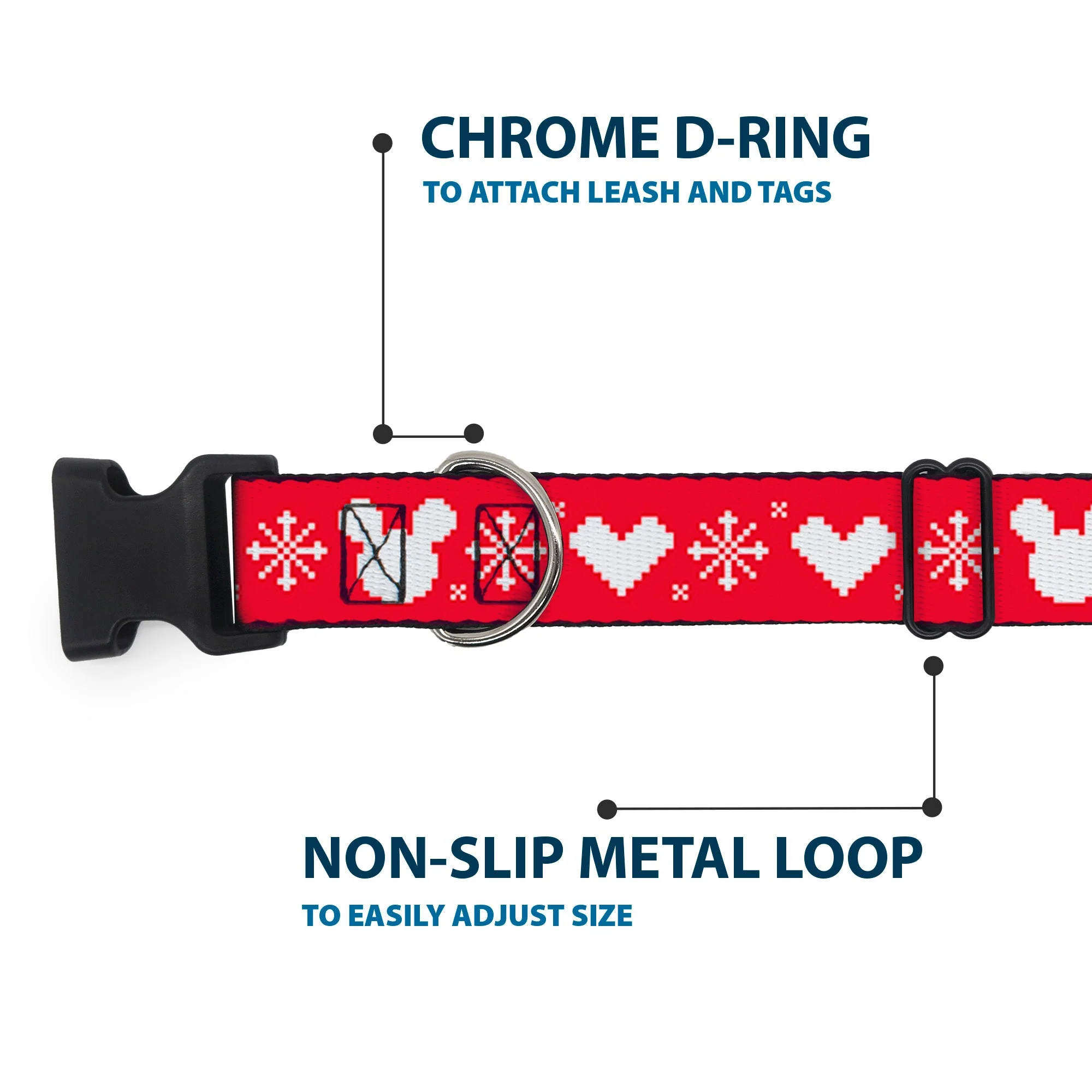 Plastic Clip Collar - Disney Holiday Mickey Mouse Heart Sweater Stitch Red/White - Image 5