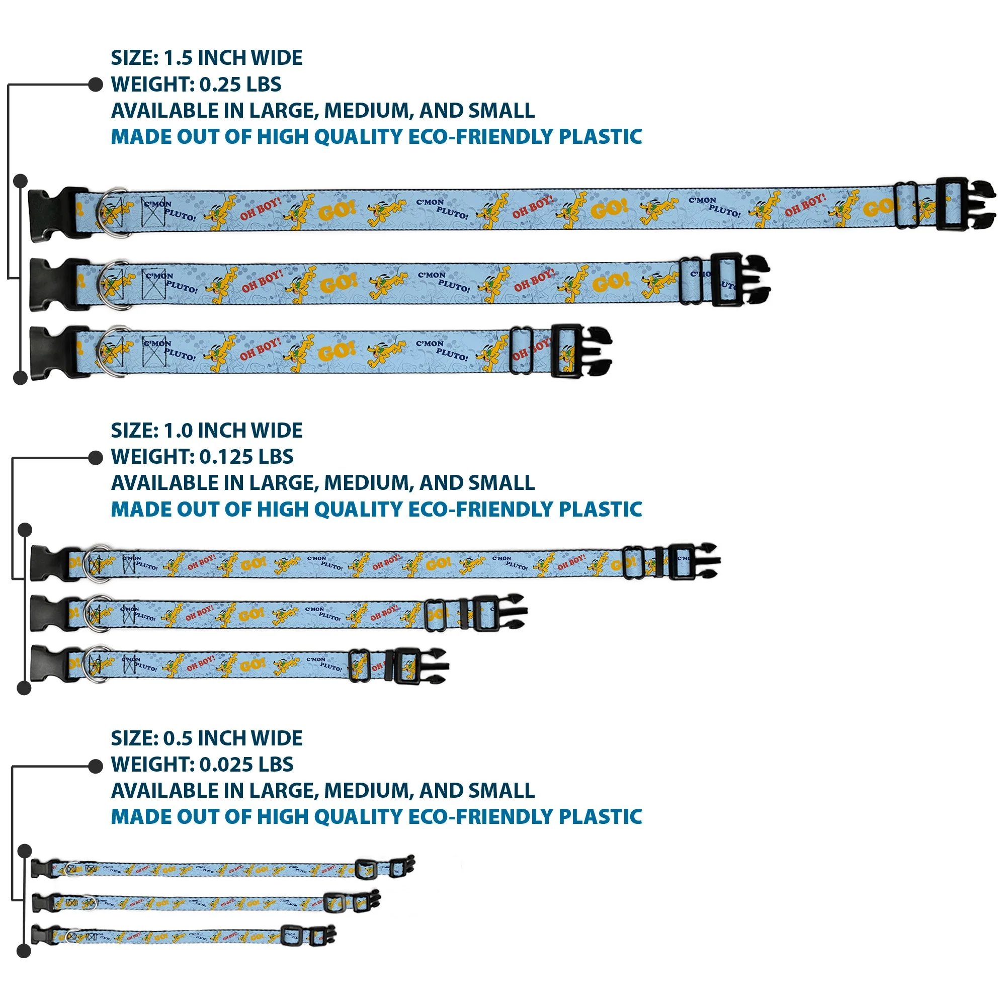 Plastic Clip Collar - Disney Pluto Poses and Quotes Blues/Red/Yellow - Image 3