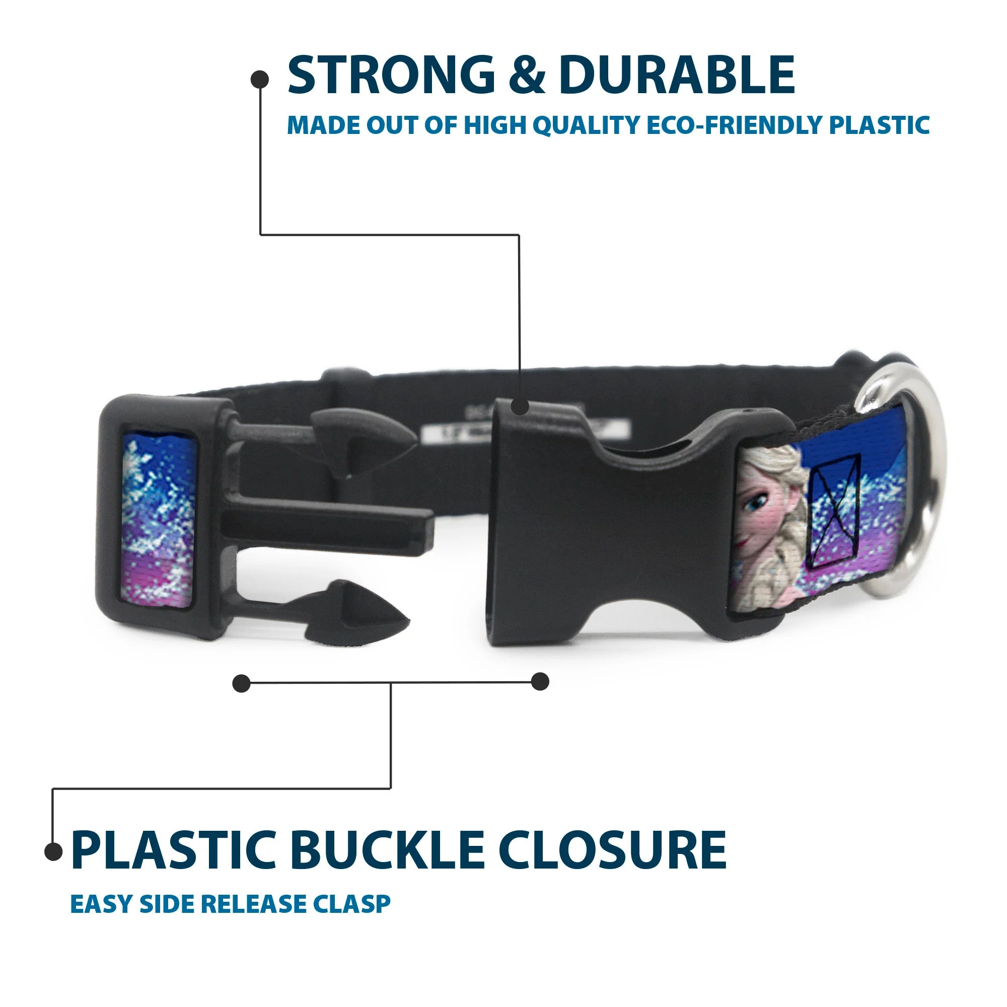 Plastic Clip Collar - Elsa the Snow Queen Poses/Castle & Snowy Mountains Blue-Pink Fade - Image 4
