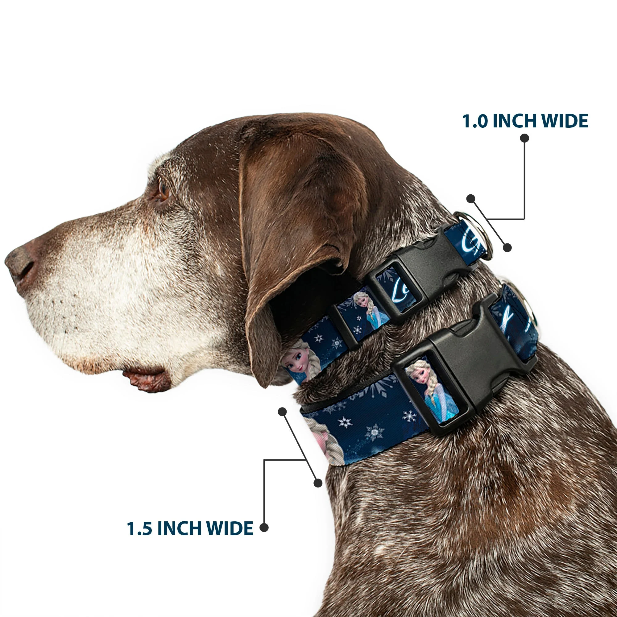 Plastic Clip Collar - Elsa the Snow Queen Poses/Snowflakes LET IT GO Blues/White - Image 2