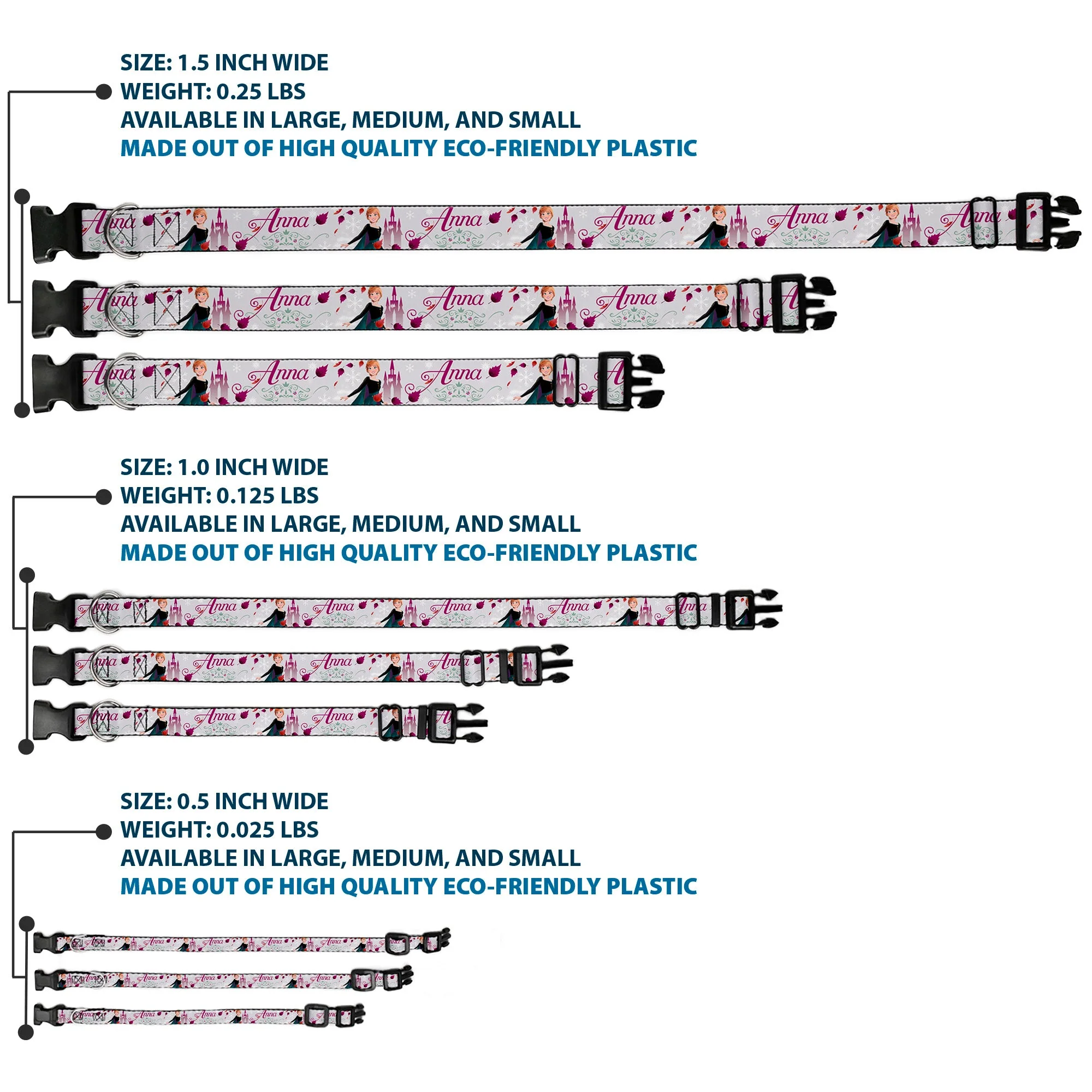 Plastic Clip Collar - Frozen Anna Castle Pose with Flowers and Script Grays/Pinks - Image 3