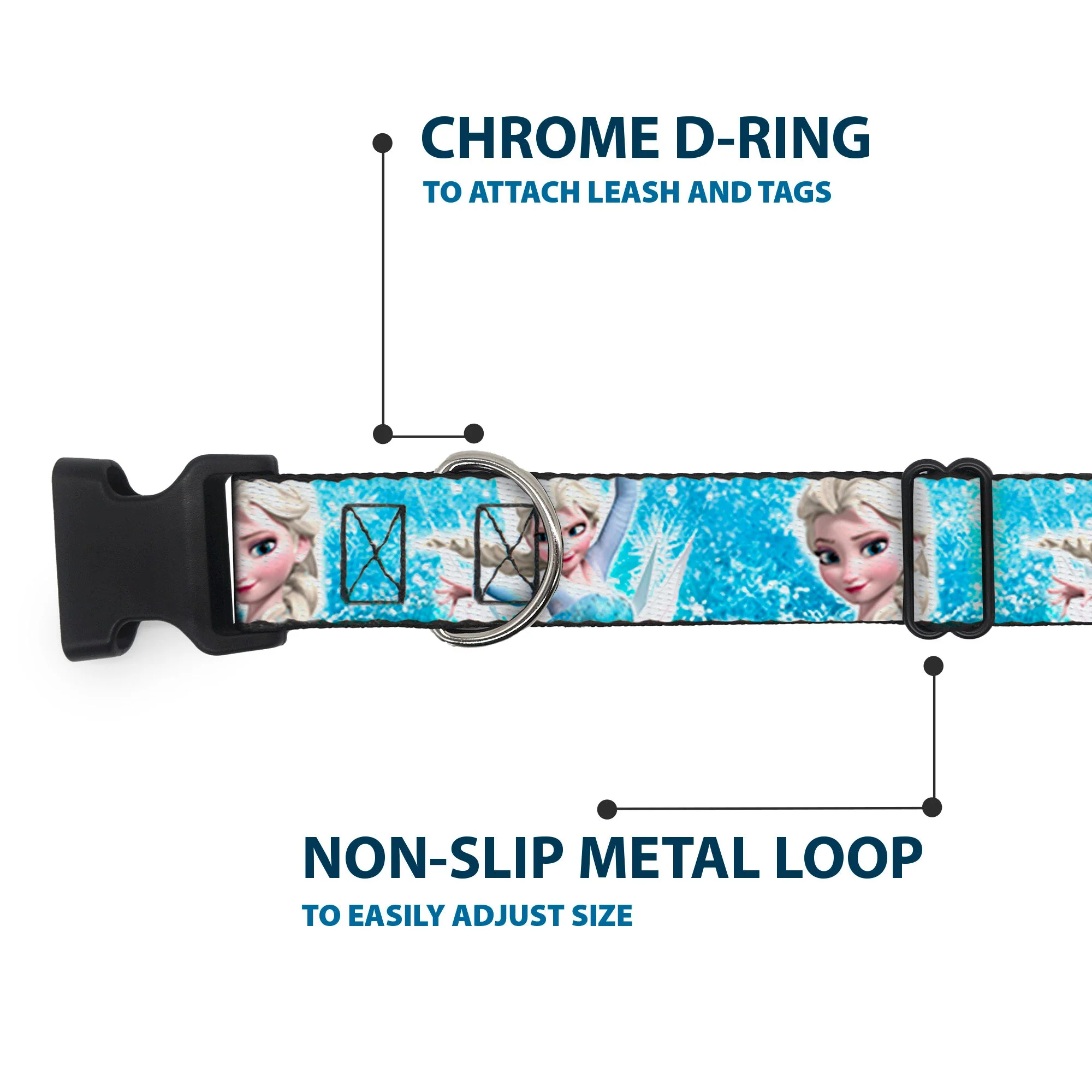 Plastic Clip Collar - Frozen Elsa Face/Action Pose/Snowflakes Blues/White - Image 5