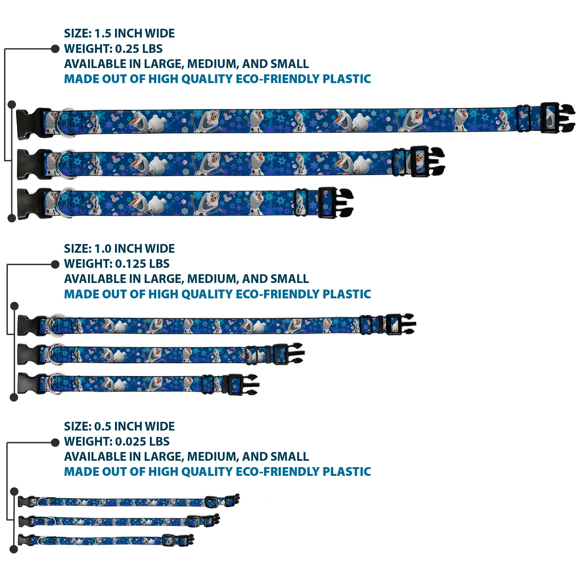Plastic Clip Collar - Frozen Olaf Poses/Snowflakes Blues - Image 3