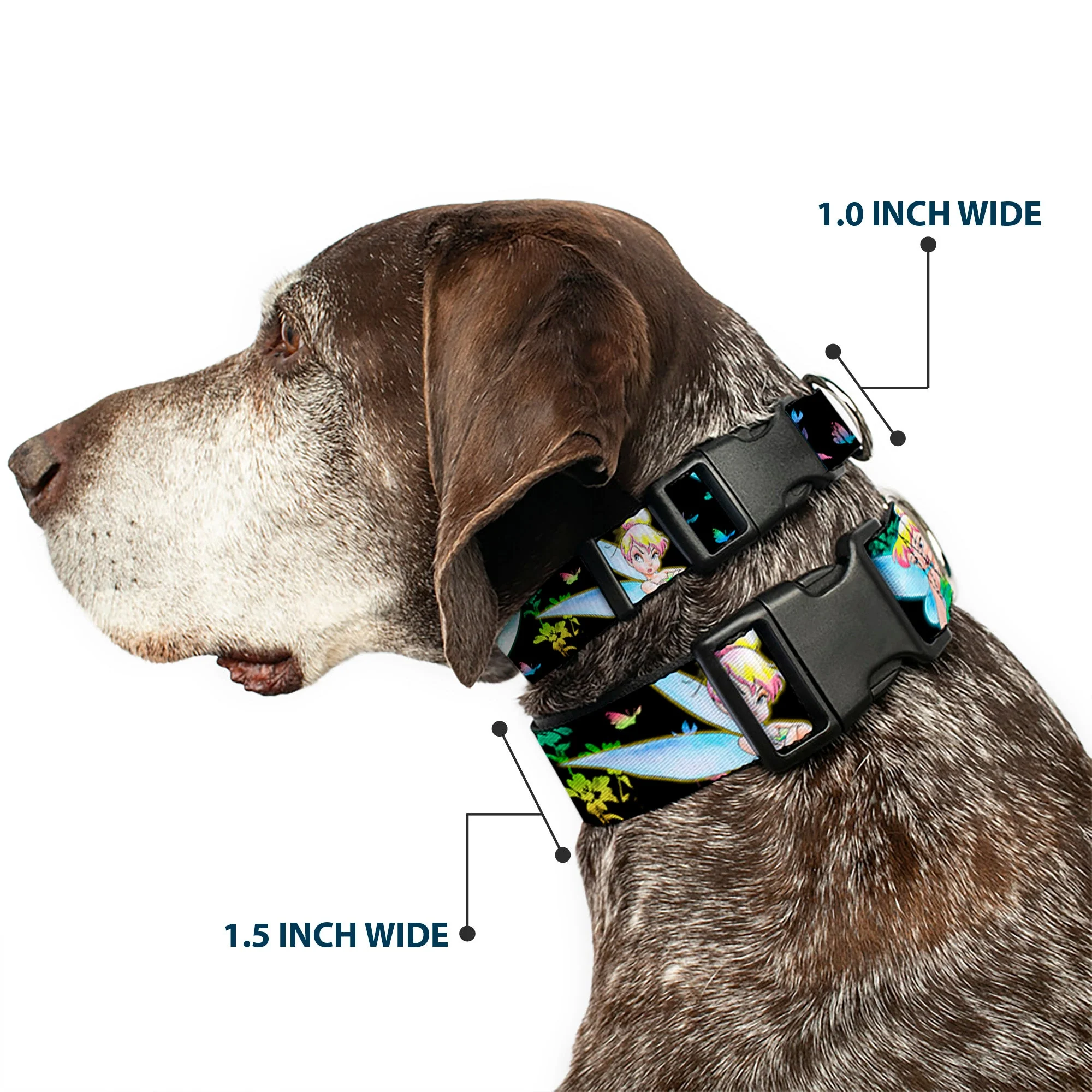 Plastic Clip Collar - Glowing Tinker Bell Poses/Butterflies & Flowers Black/Multi Neon - Image 2
