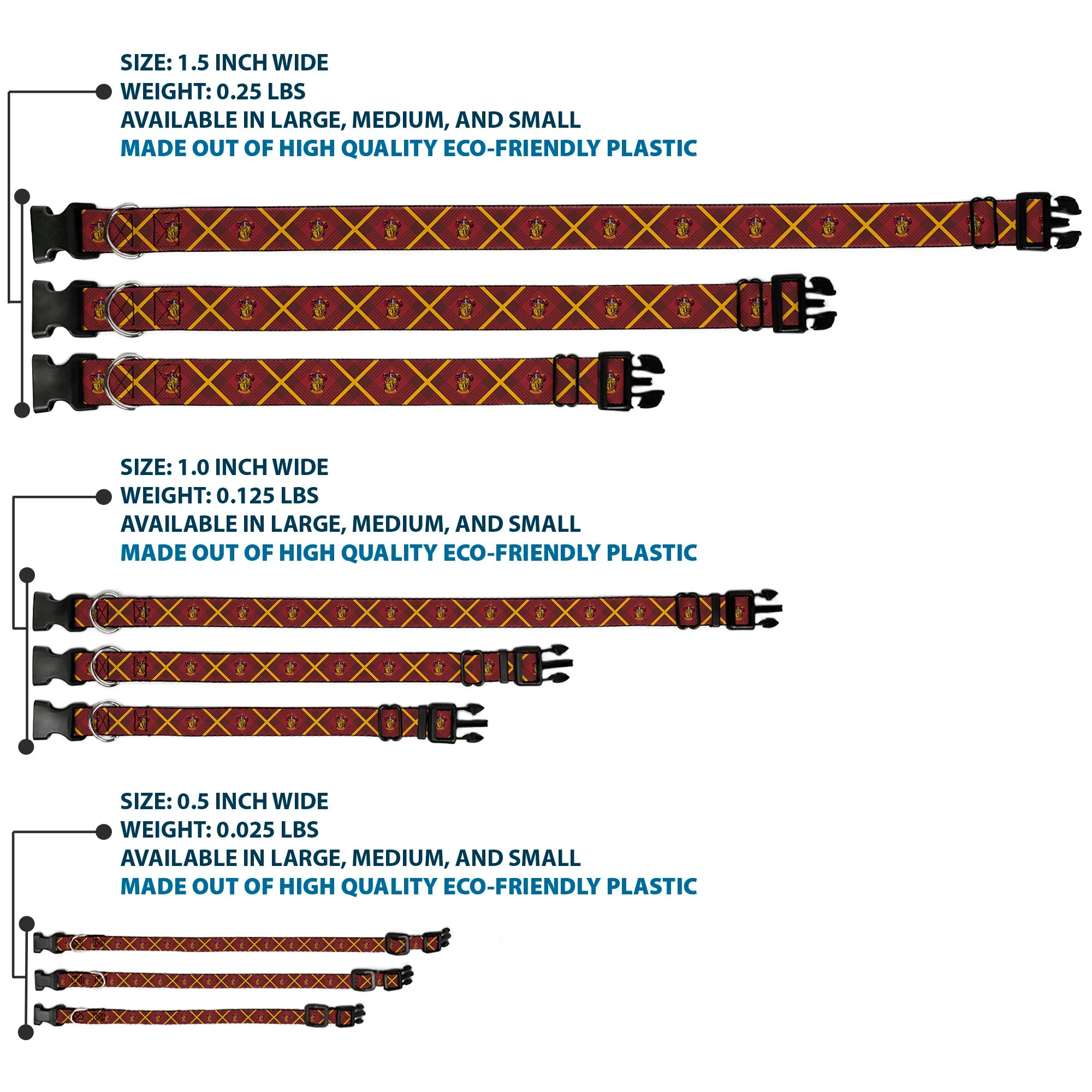 Plastic Clip Collar - Harry Potter Gryffindor Crest Plaid Reds/Gold - Image 3