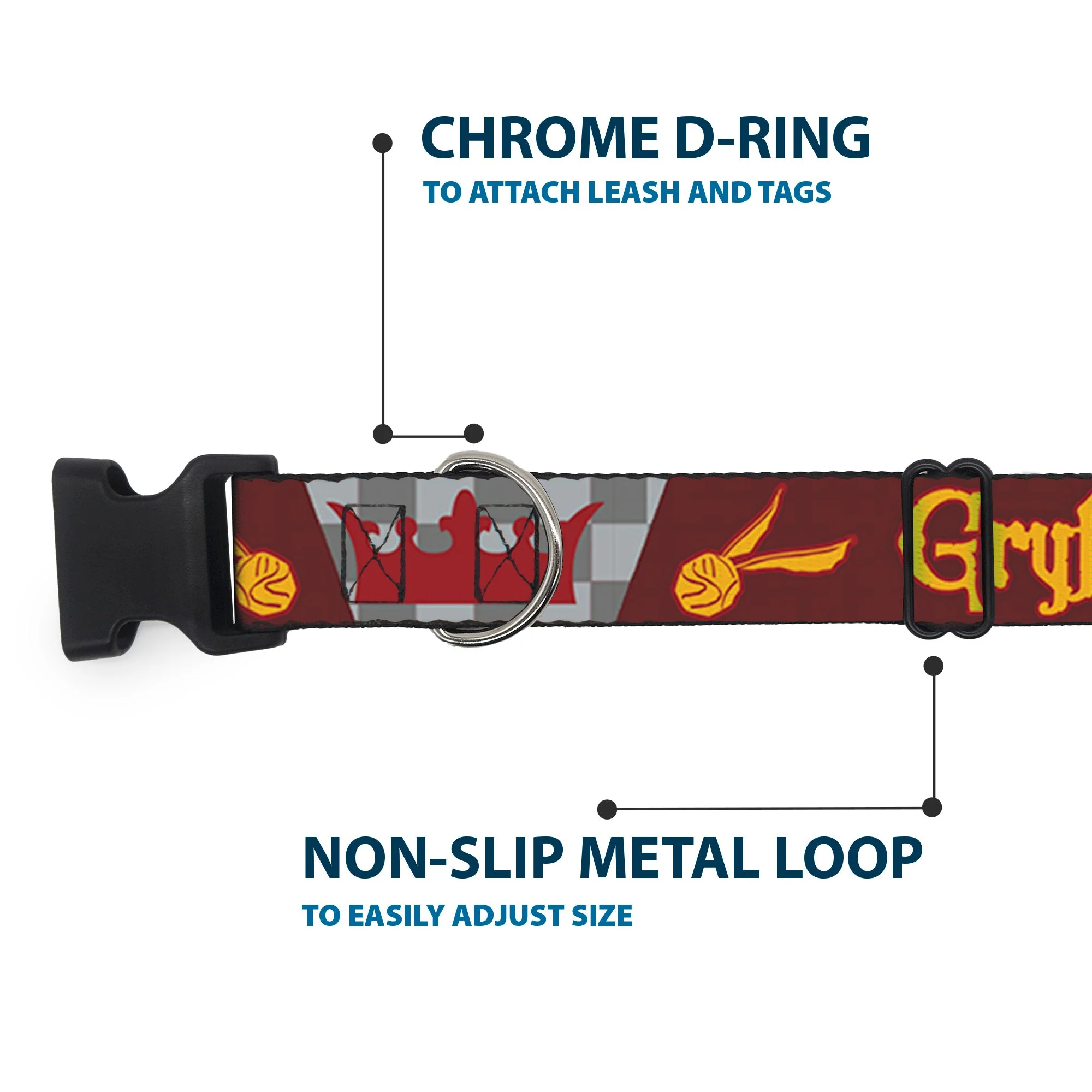 Plastic Clip Collar - Harry Potter GRYFFINDOR/Quiditch Ball/Crown Burgundy Red/Golds/Grays - Image 5