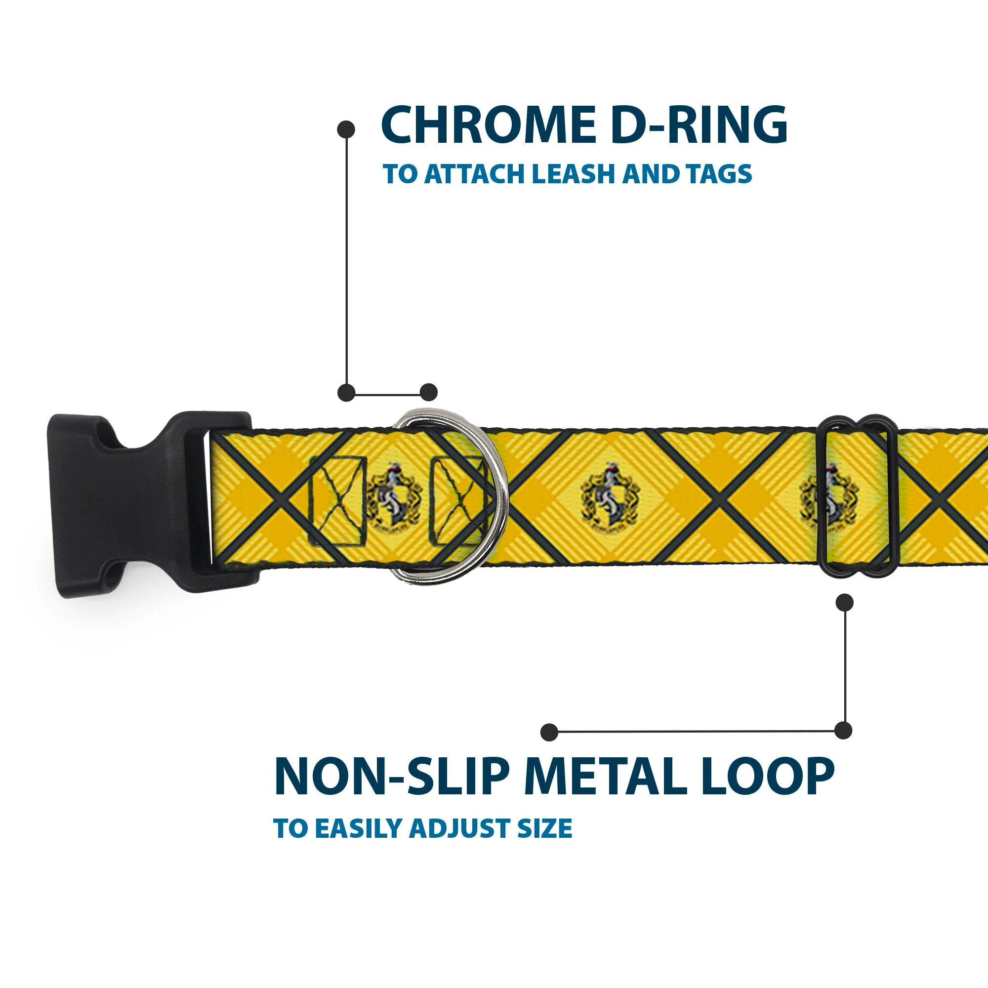 Plastic Clip Collar - Harry Potter Hufflepuff Crest Plaid Yellows/Gray - Image 5