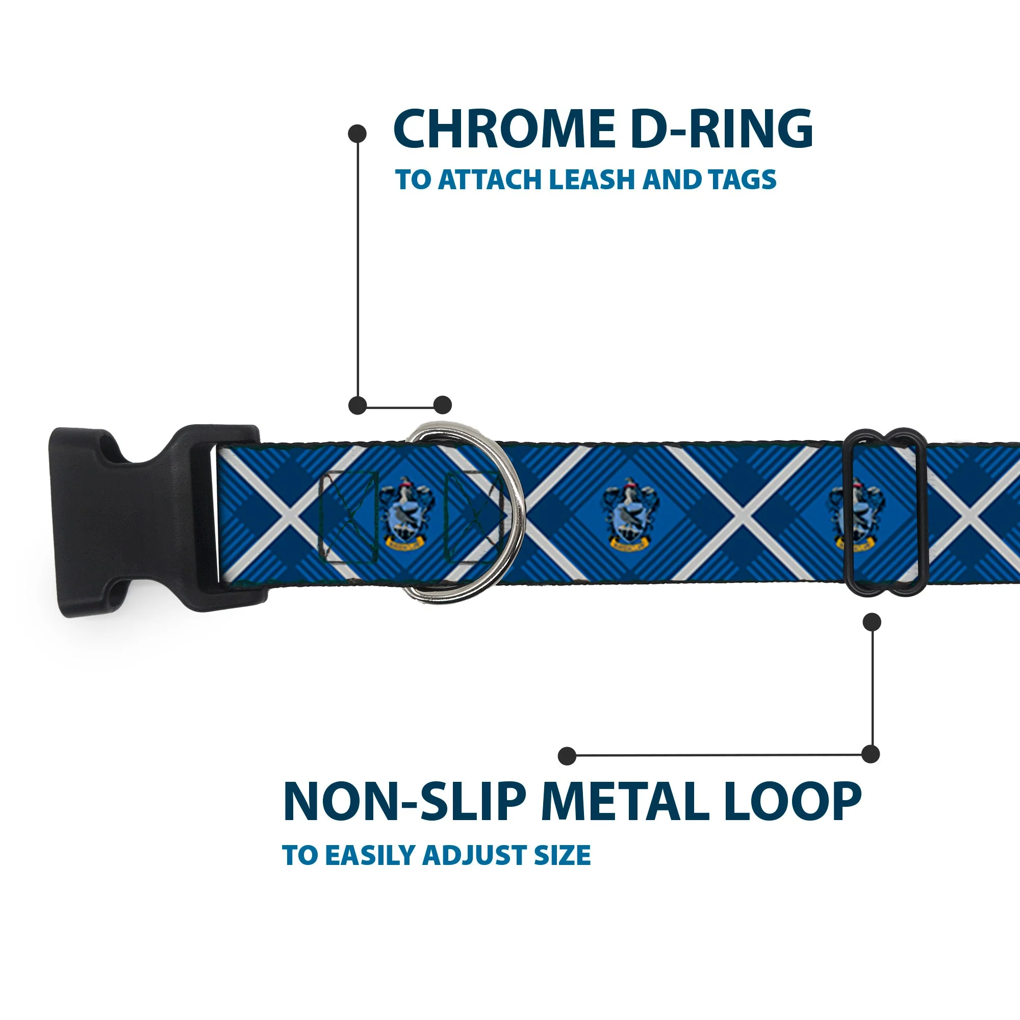 Plastic Clip Collar - Harry Potter Ravenclaw Crest Plaid Blues/Gray - Image 5