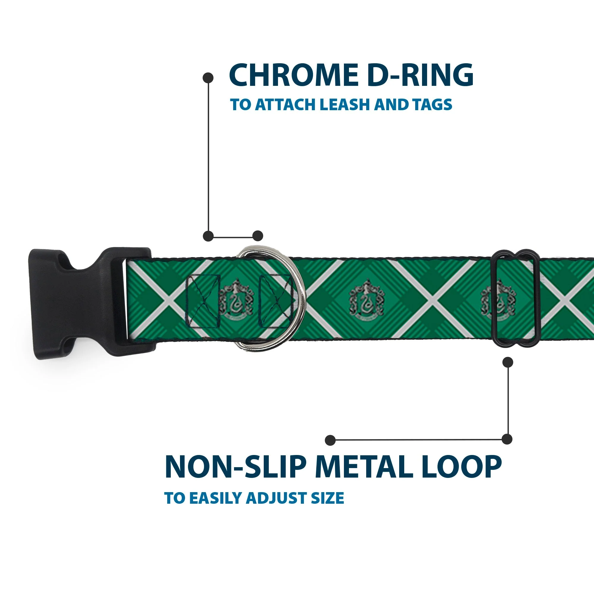 Plastic Clip Collar - Harry Potter Slytherin Crest Plaid Greens/Gray - Image 5