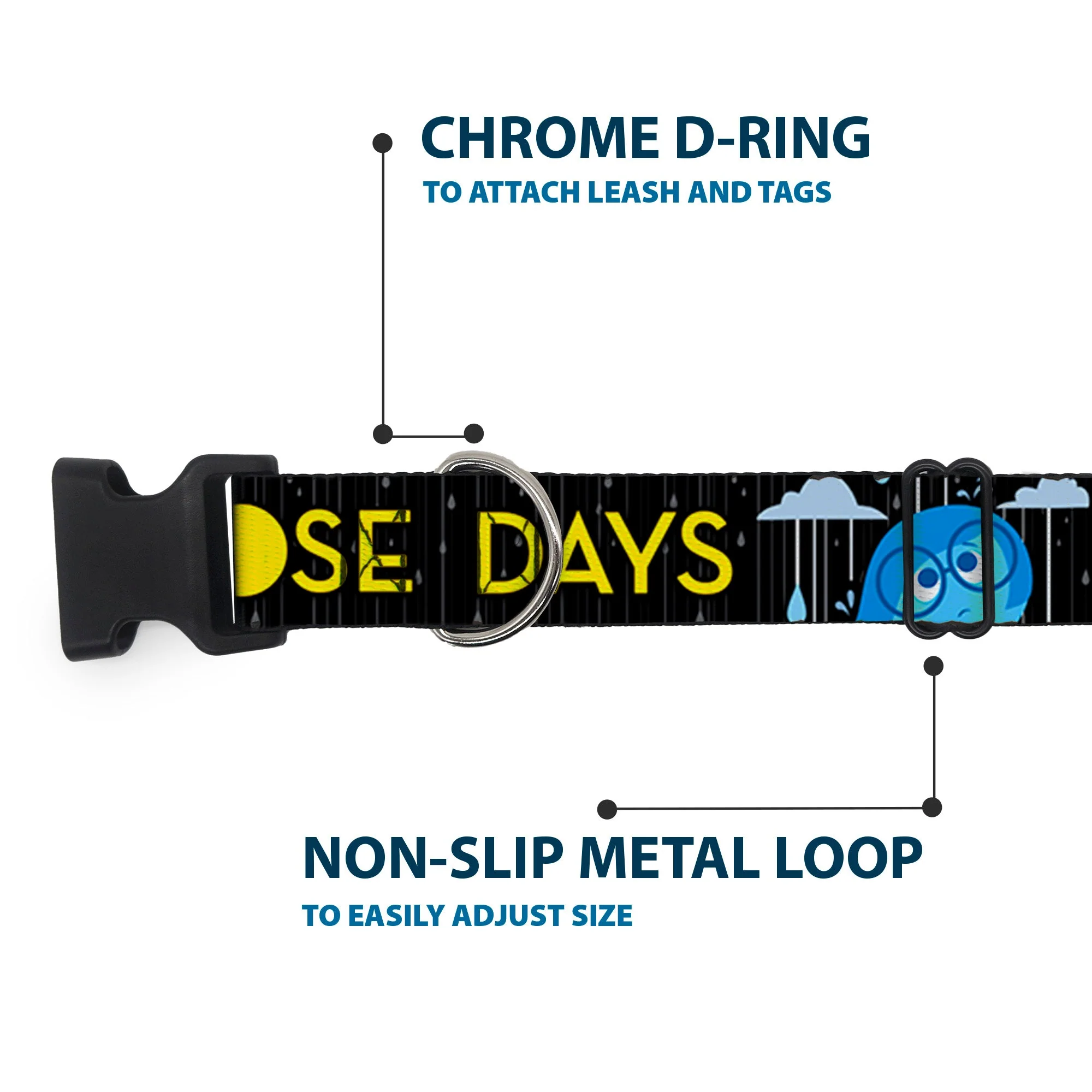 Plastic Clip Collar - Joy Poses/Rain ONE OF THOSE DAYS Black/Gray/Blues/Yellow - Image 5