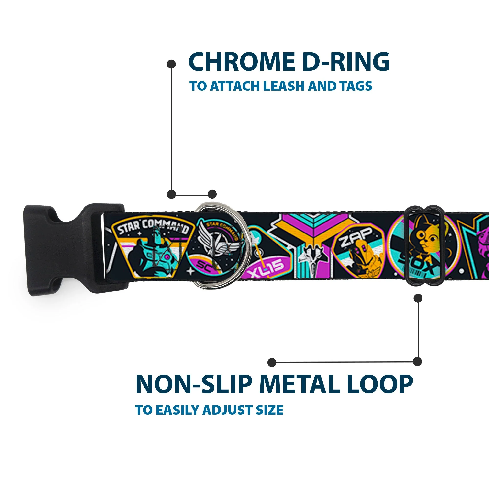 Plastic Clip Collar - Lightyear Mission Patches Collage Black/Multi Color - Image 5