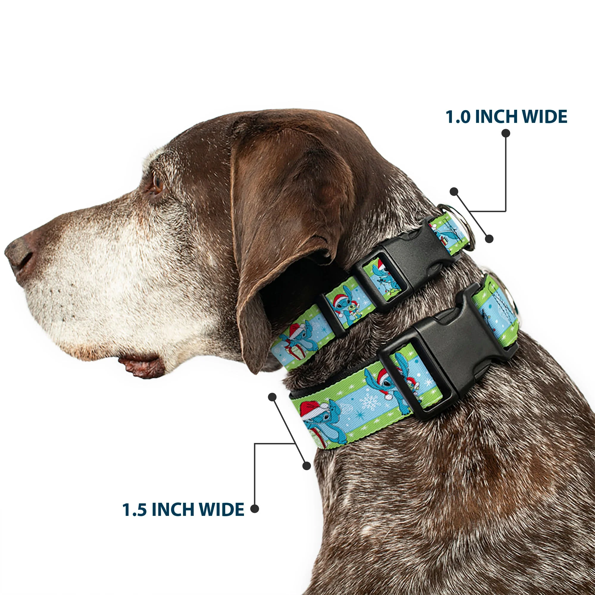 Plastic Clip Collar - Lilo and Stitch Holiday Stitch and Scrump Poses Stripe Green/Blue - Image 2