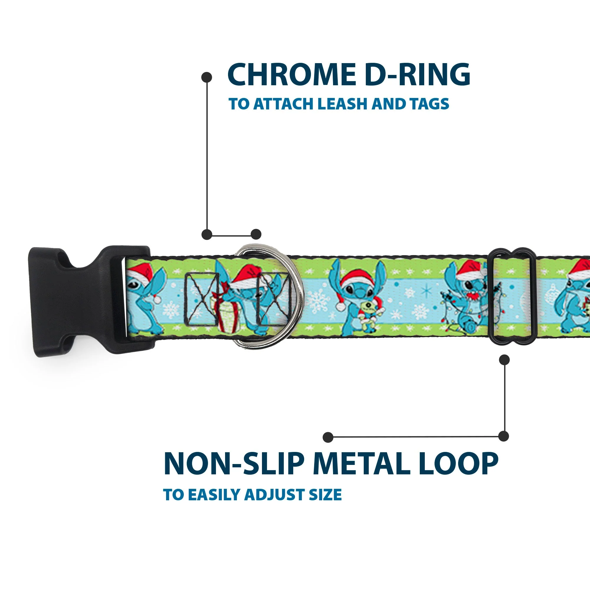 Plastic Clip Collar - Lilo and Stitch Holiday Stitch and Scrump Poses Stripe Green/Blue - Image 5