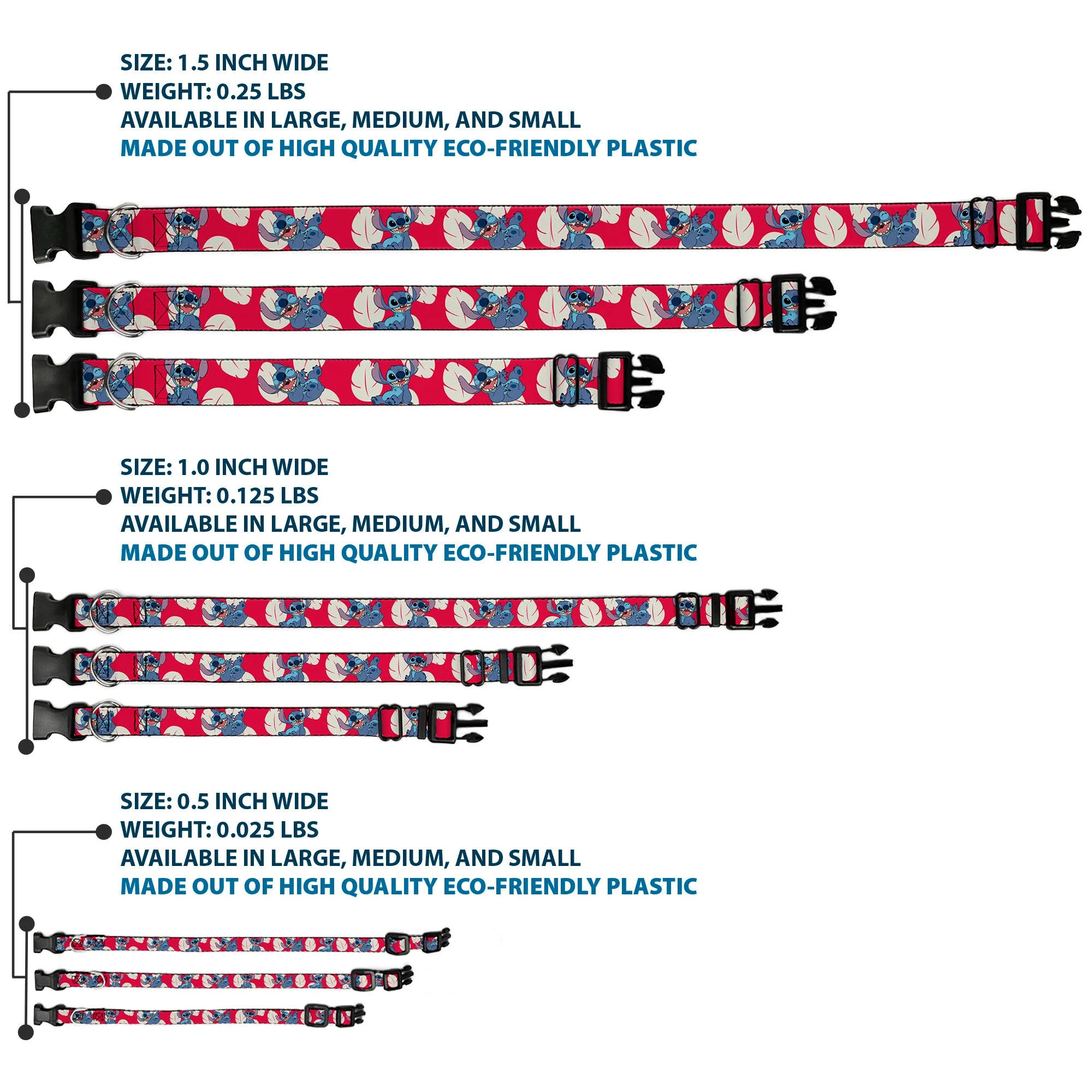 Plastic Clip Collar - Lilo & Stitch Stitch 4-Poses/Lilo Dress Leaves Red/Ivory - Image 3