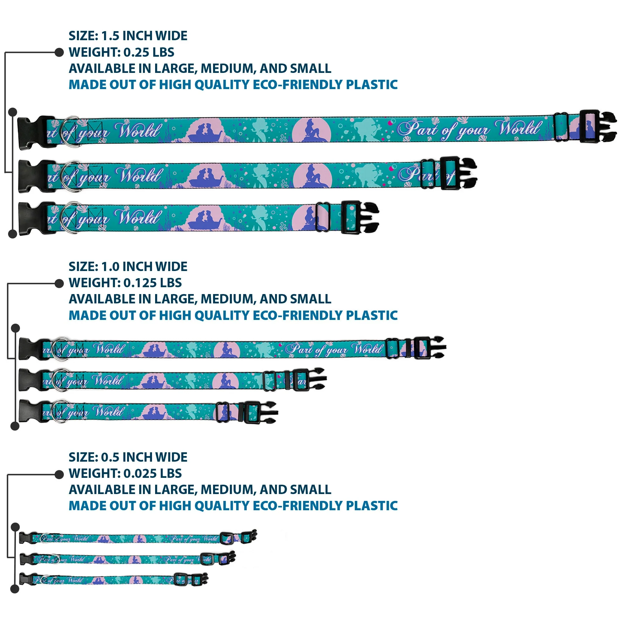 Plastic Clip Collar - Little Mermaid Silhouette Scenes PART OF YOUR WORLD Blues - Image 3