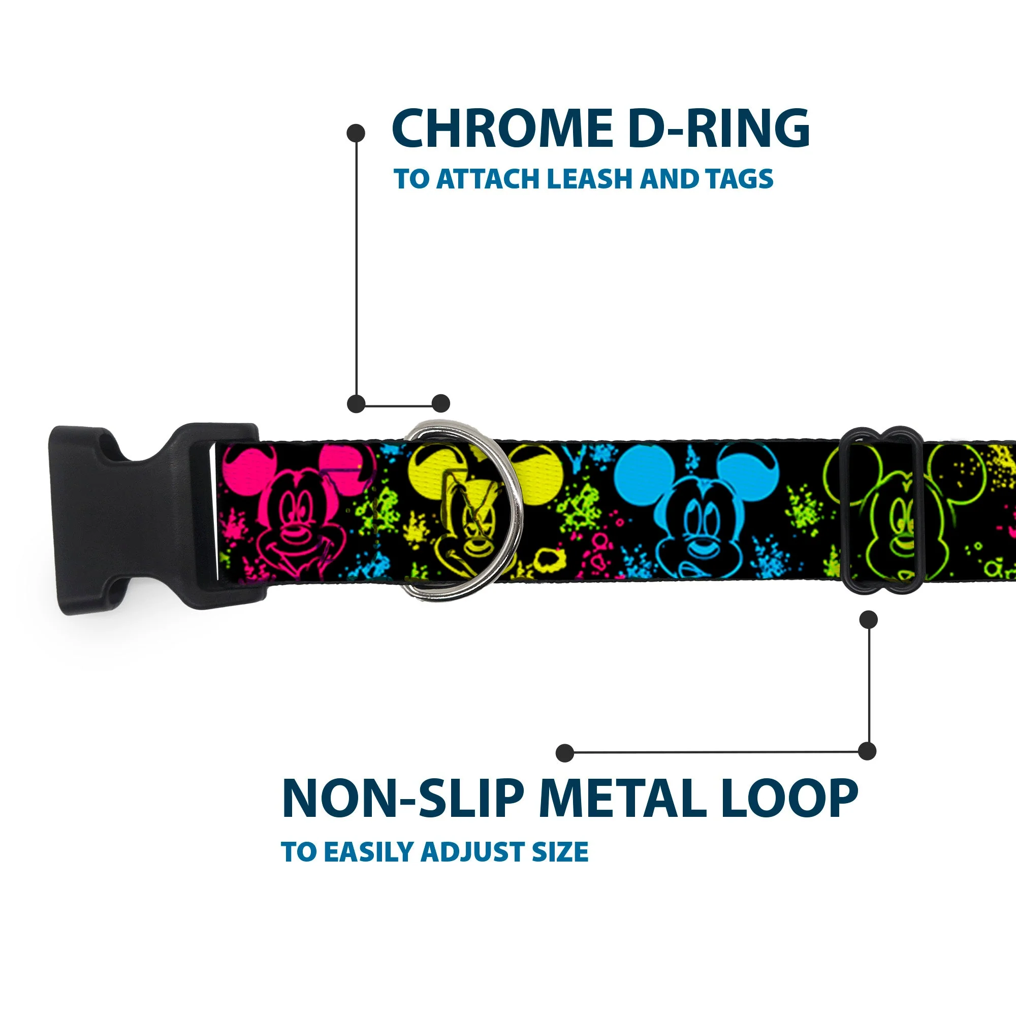 Plastic Clip Collar - Mickey Expressions/Paint Splatter Black/Multi Neon - Image 5