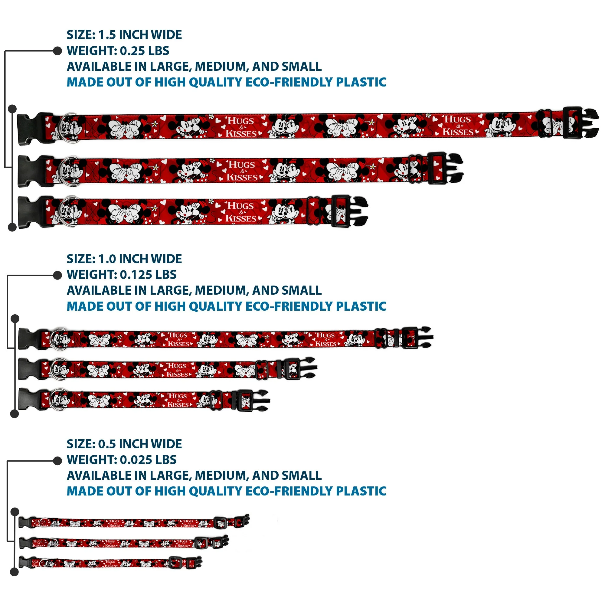 Plastic Clip Collar - Mickey & Minnie HUGS & KISSES Poses Reds/White - Image 3