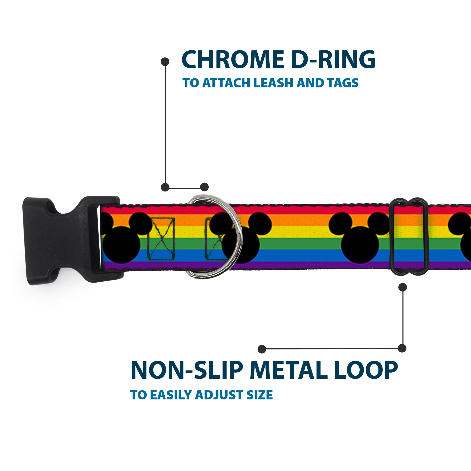 Plastic Clip Collar - Mickey Mouse Ears Icon Rainbow Pride Flag - Image 5