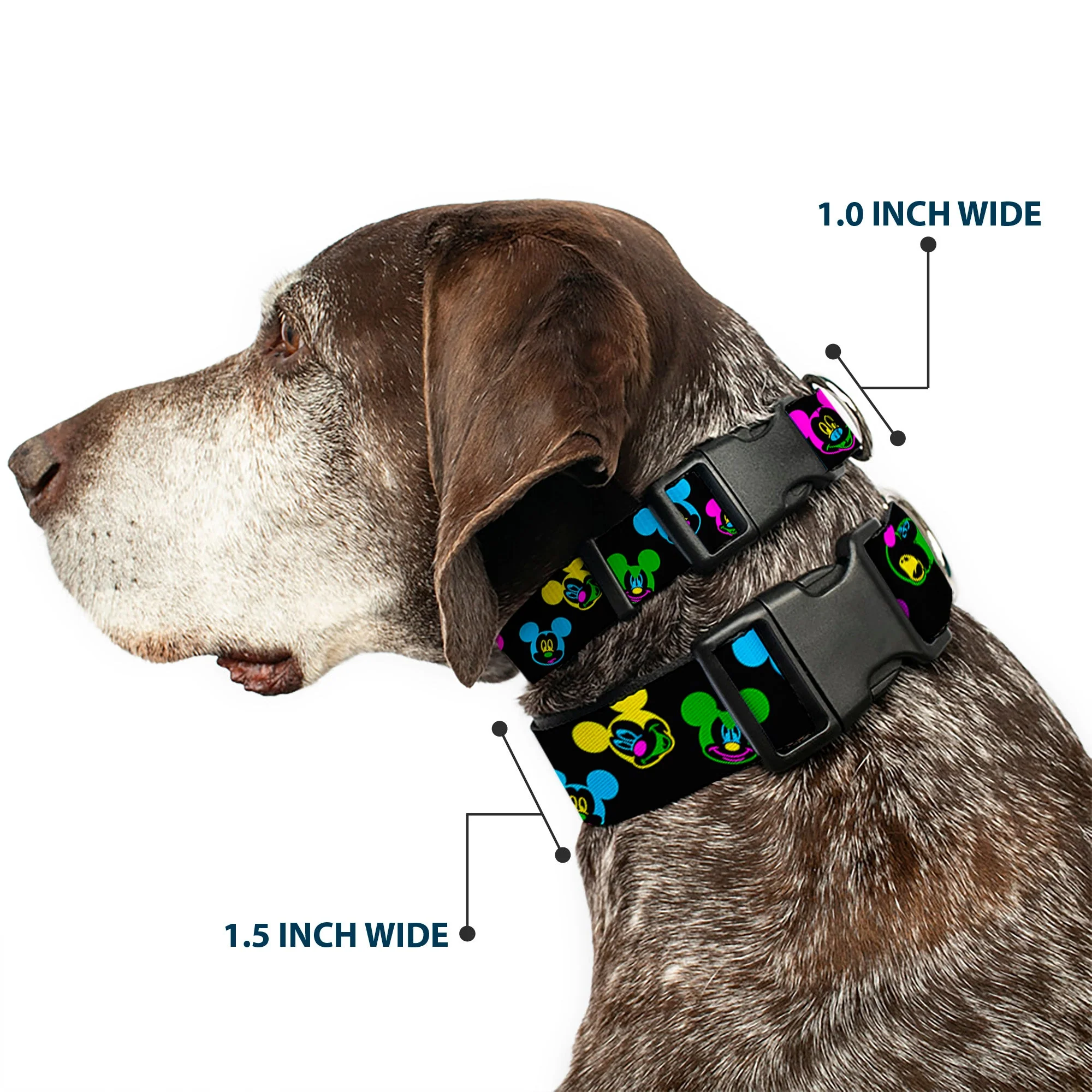 Plastic Clip Collar - Mickey Mouse Expressions Scattered Black/Multi Neon - Image 2