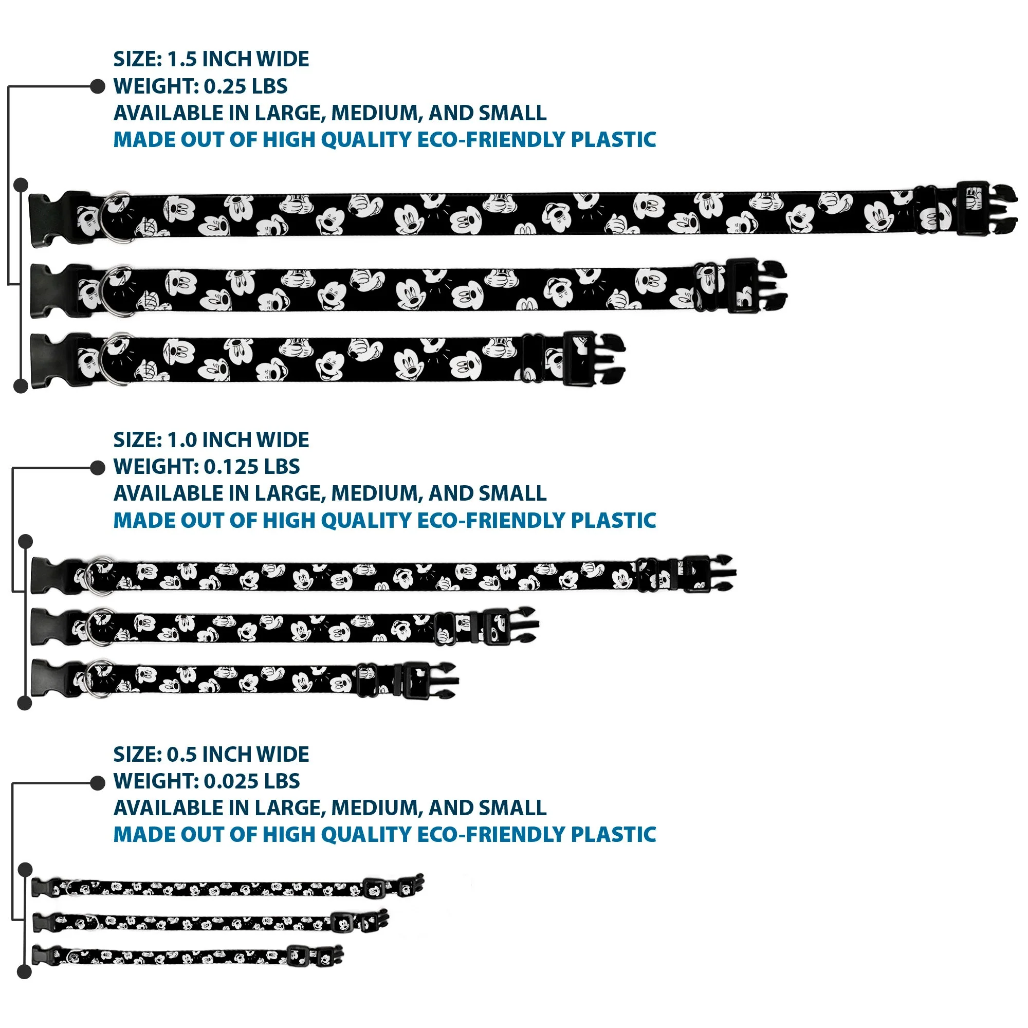 Plastic Clip Collar - Mickey Mouse Expressions Scattered Black/White - Image 3