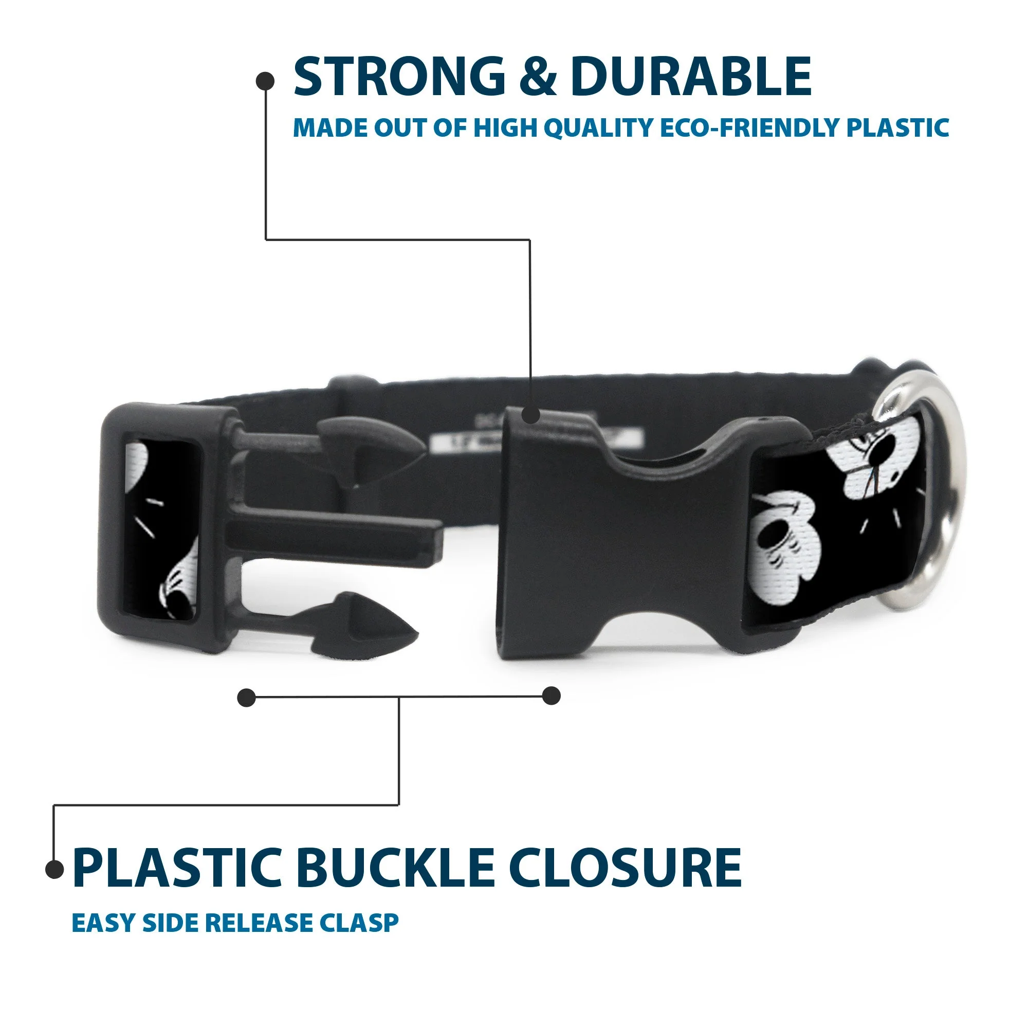 Plastic Clip Collar - Mickey Mouse Expressions Scattered Black/White - Image 4