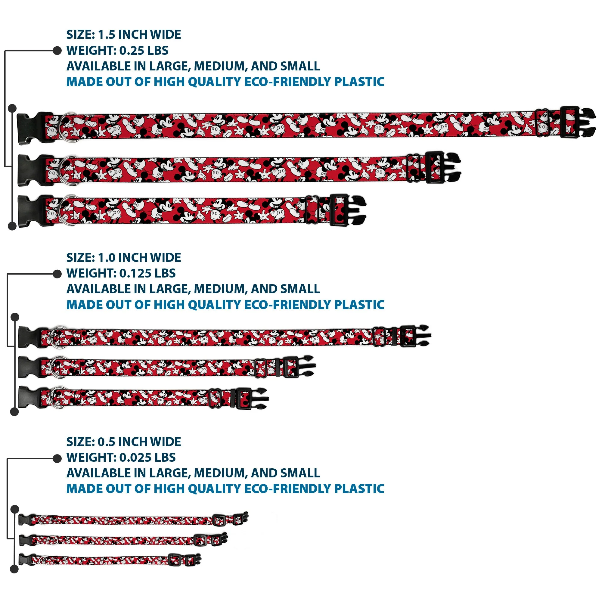 Plastic Clip Collar - Mickey Mouse Poses Scattered Red/Black/White - Image 3