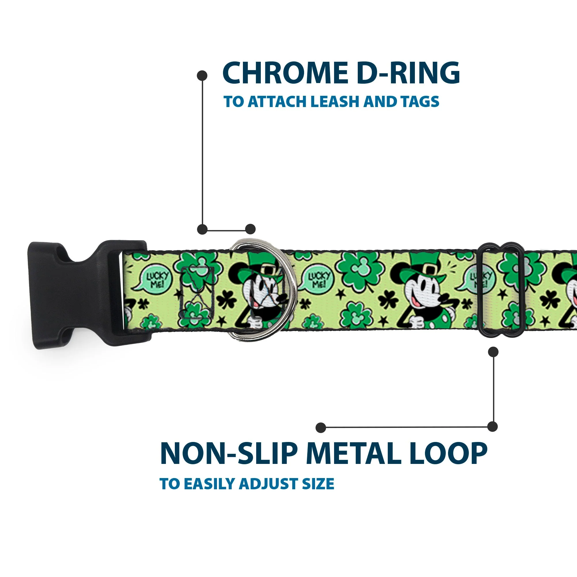Plastic Clip Collar - Mickey Mouse St. Patricks Day LUCKY ME Leprechaun Pose and Shamrocks Greens - Image 5