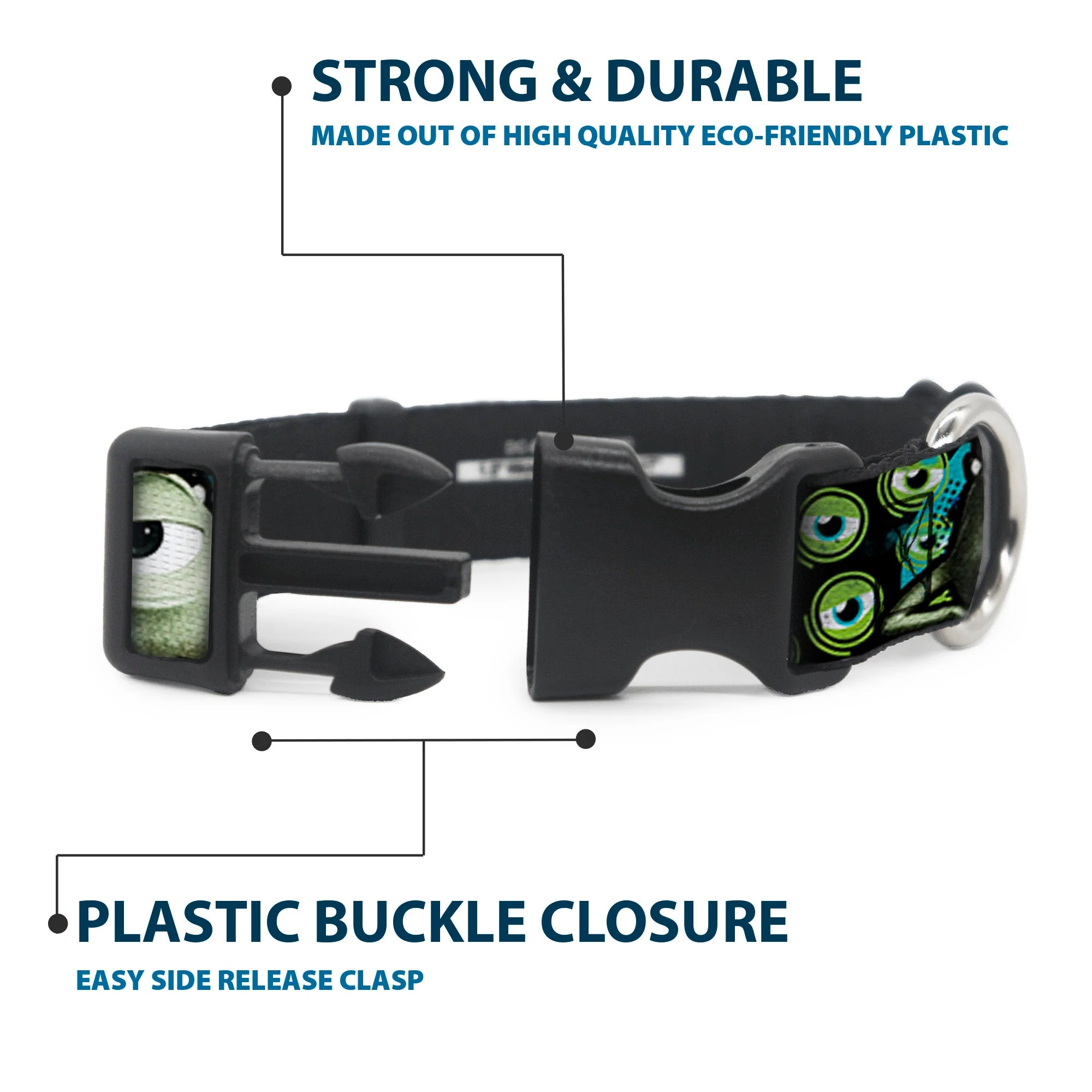 Plastic Clip Collar - Mike Poses/Eyeballs Black/Greens - Image 4