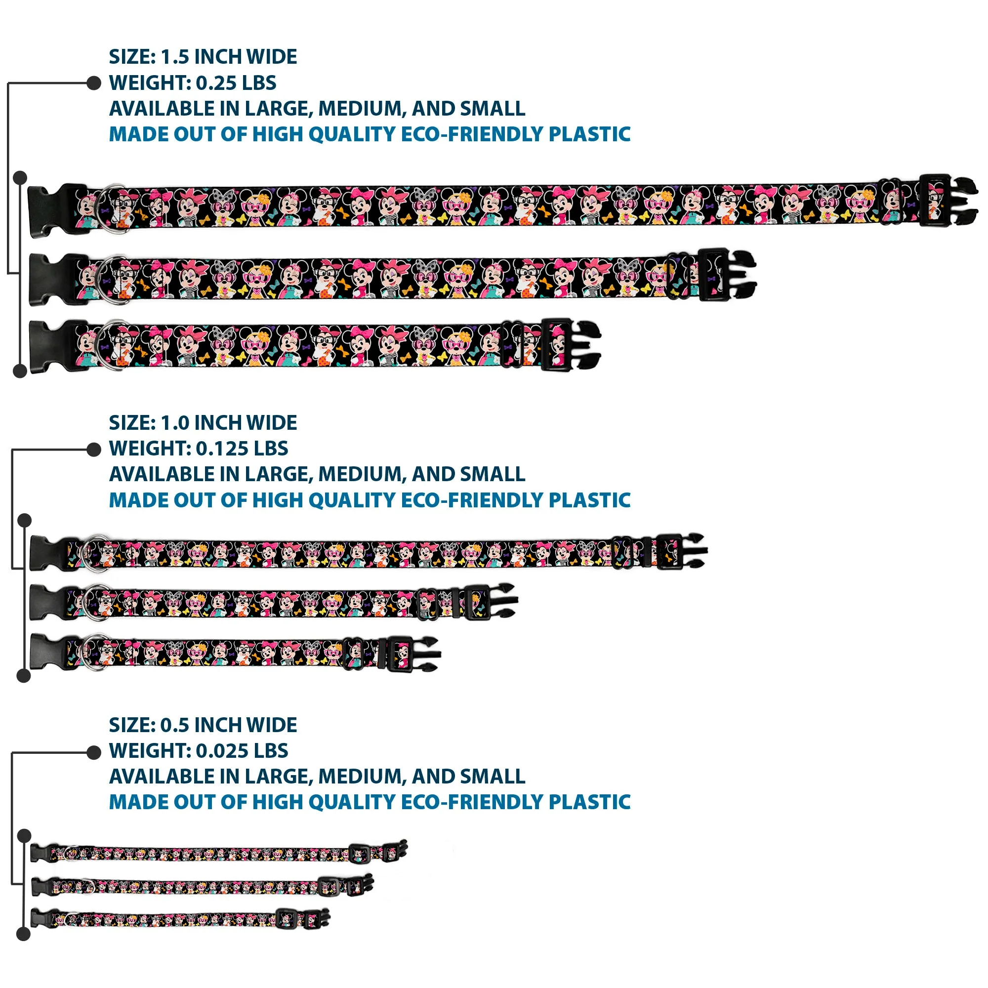 Plastic Clip Collar - Mini Minnie Expressions/Bows Black/Multi Color - Image 3