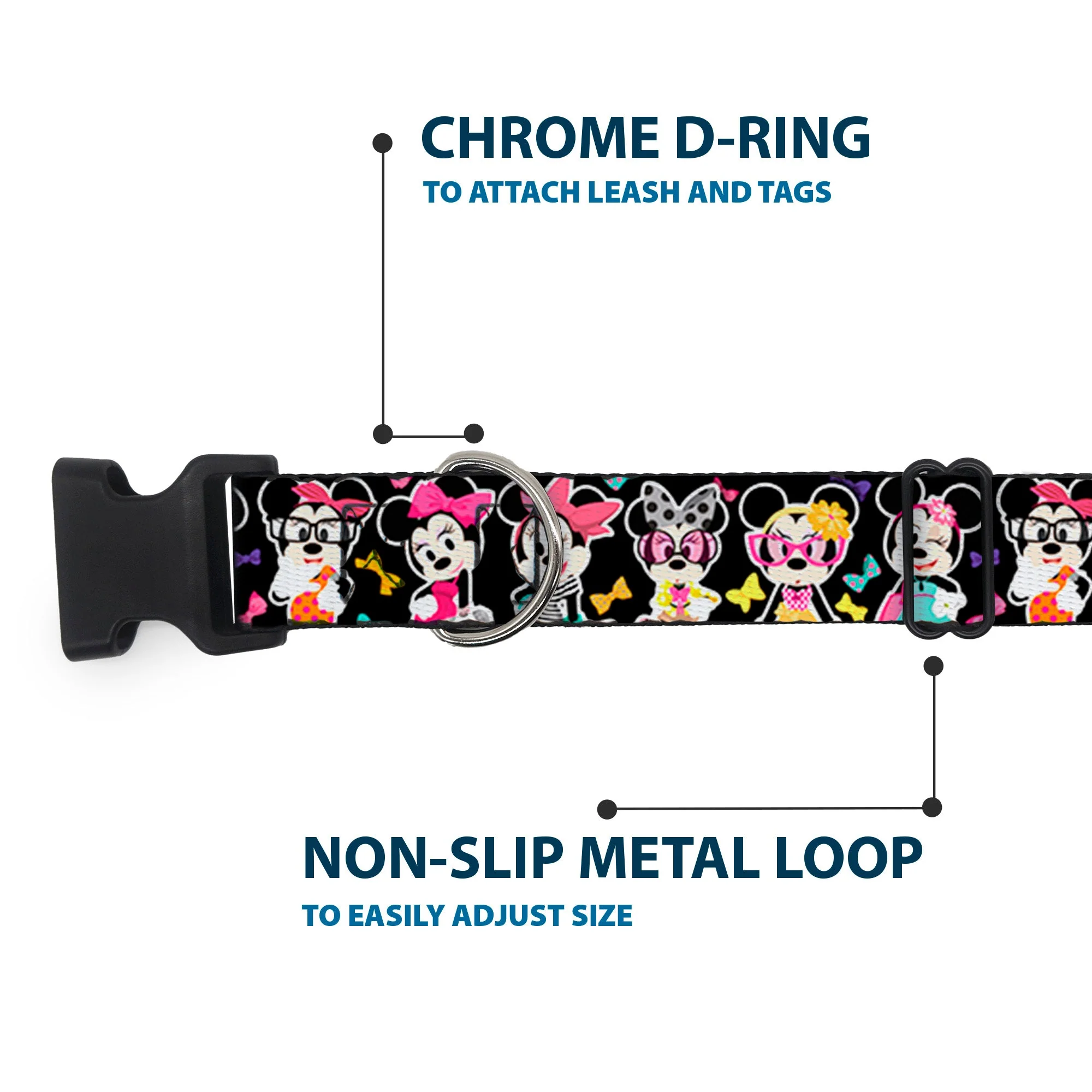 Plastic Clip Collar - Mini Minnie Expressions/Bows Black/Multi Color - Image 5