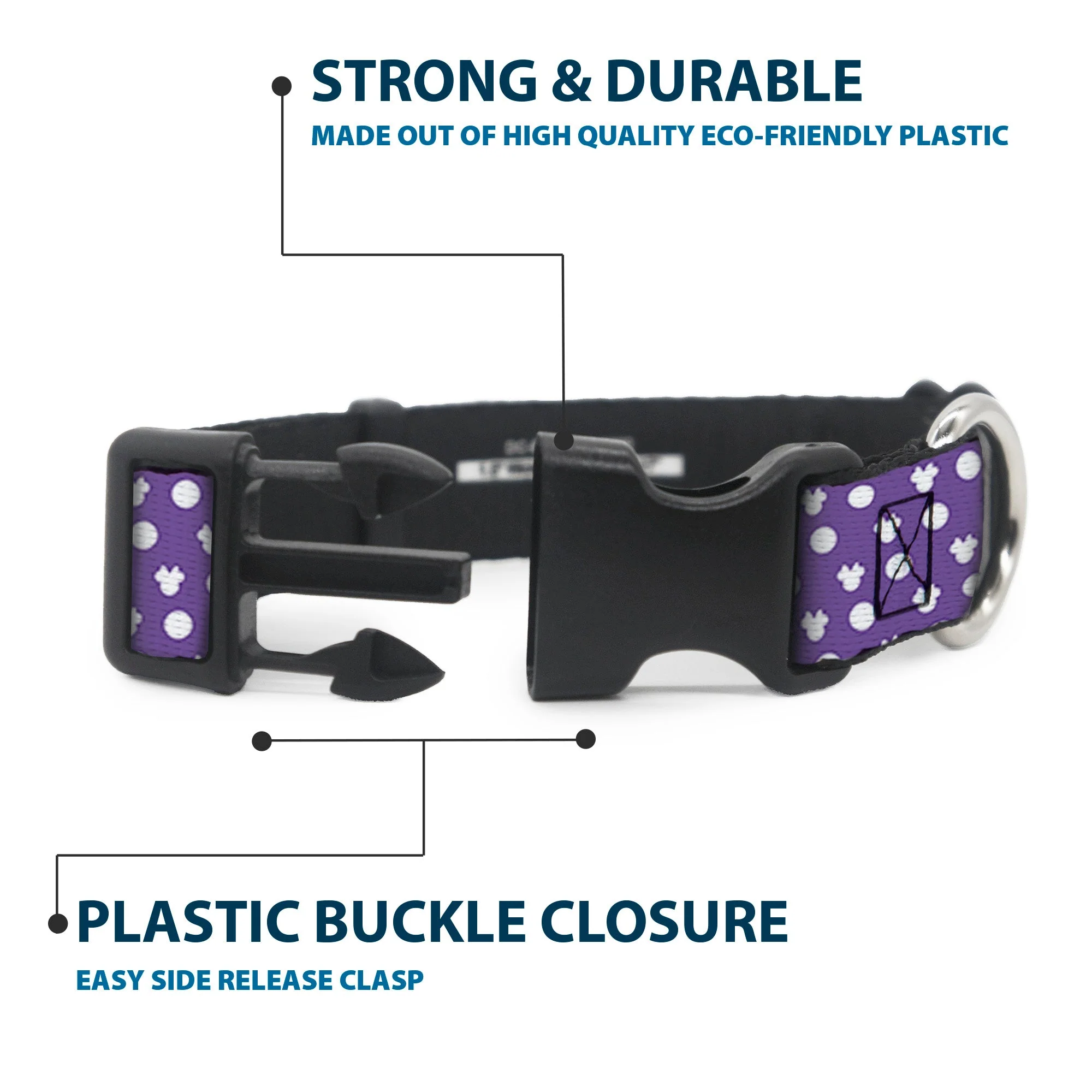 Plastic Clip Collar - Minnie Mouse Ears Monogram/Dots Purple/White - Image 4