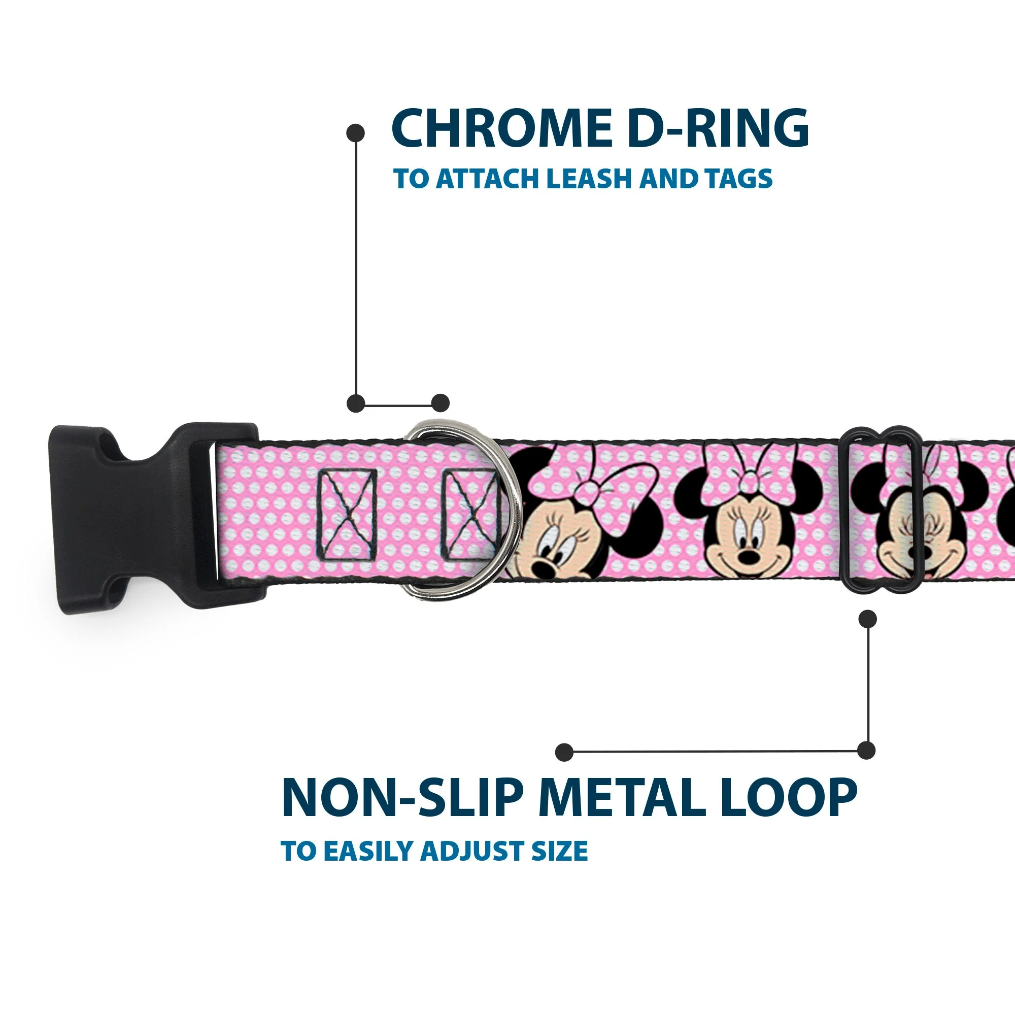 Plastic Clip Collar - Minnie Mouse Expressions Polka Dot Pink/White - Image 5