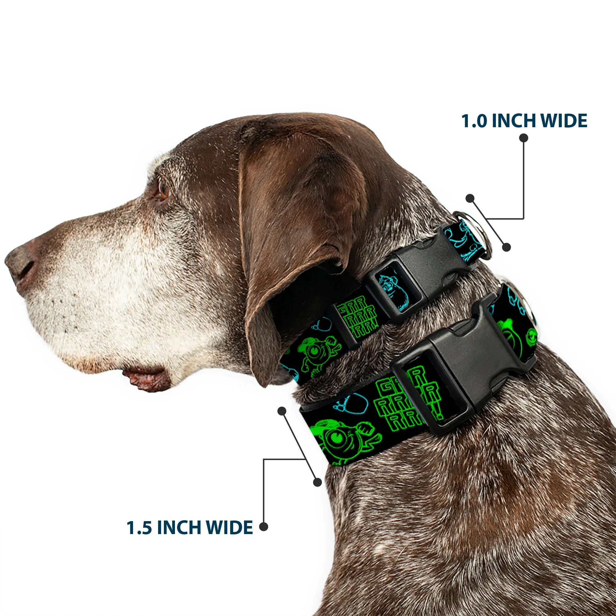 Plastic Clip Collar - Monsters Inc. Sully & Mike Poses/GRRRRR! Black/Turquoise/Green - Image 2