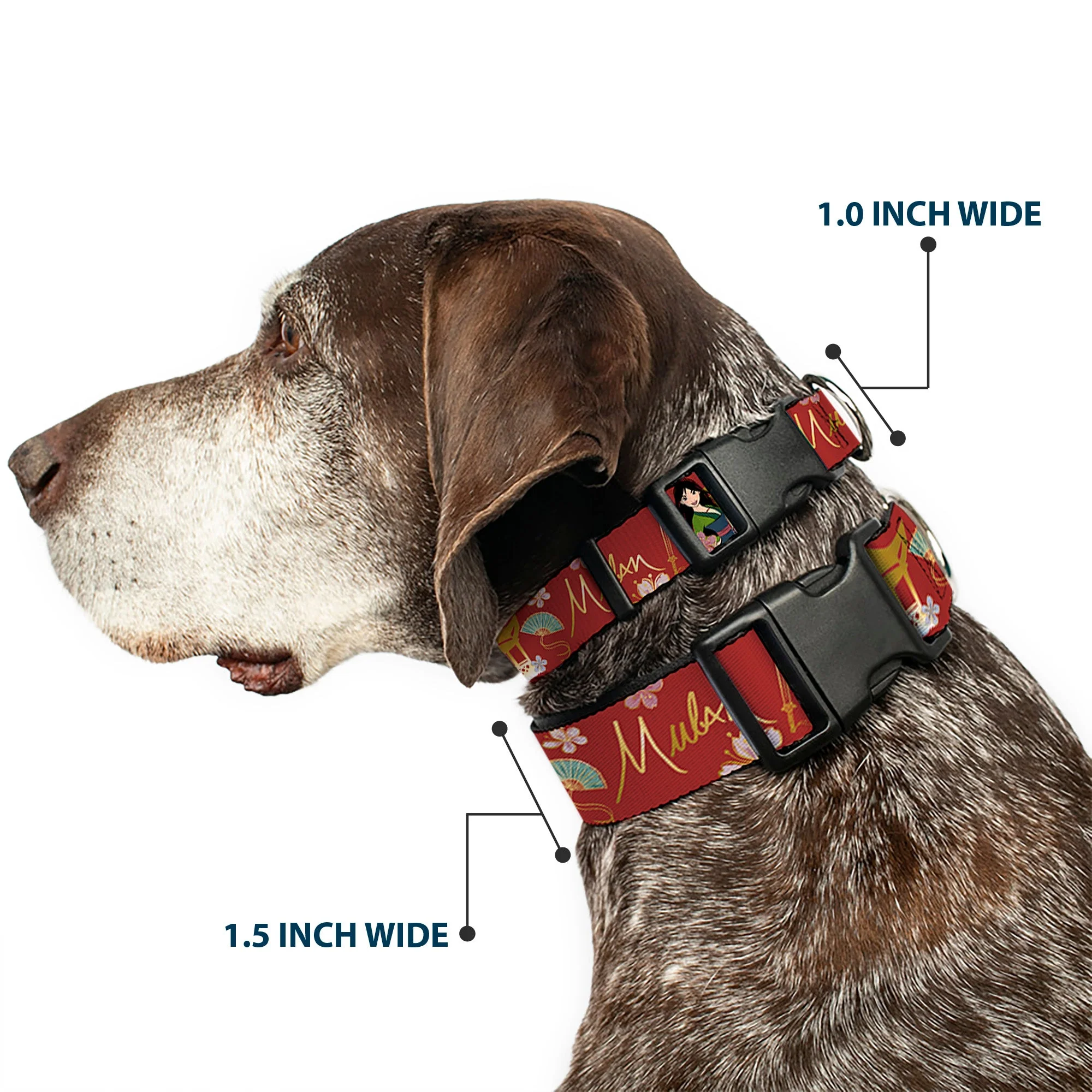 Plastic Clip Collar - Mulan Gazebo Pose with Flowers and Script Red/Golds - Image 2