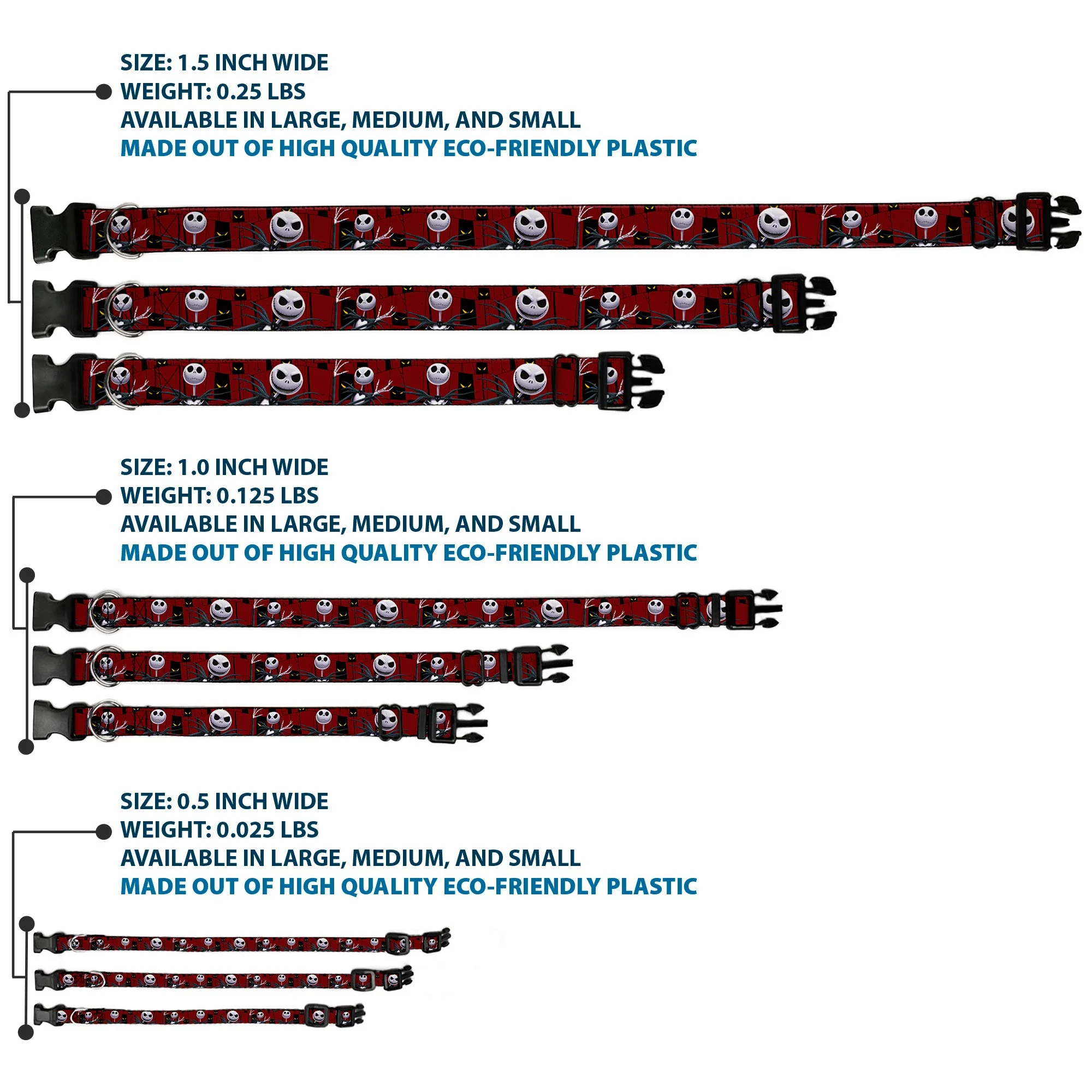 Plastic Clip Collar - Nightmare Before Christmas 3-Jack Poses/Peeping Eyes Burgundy/Black/Yellow - Image 3