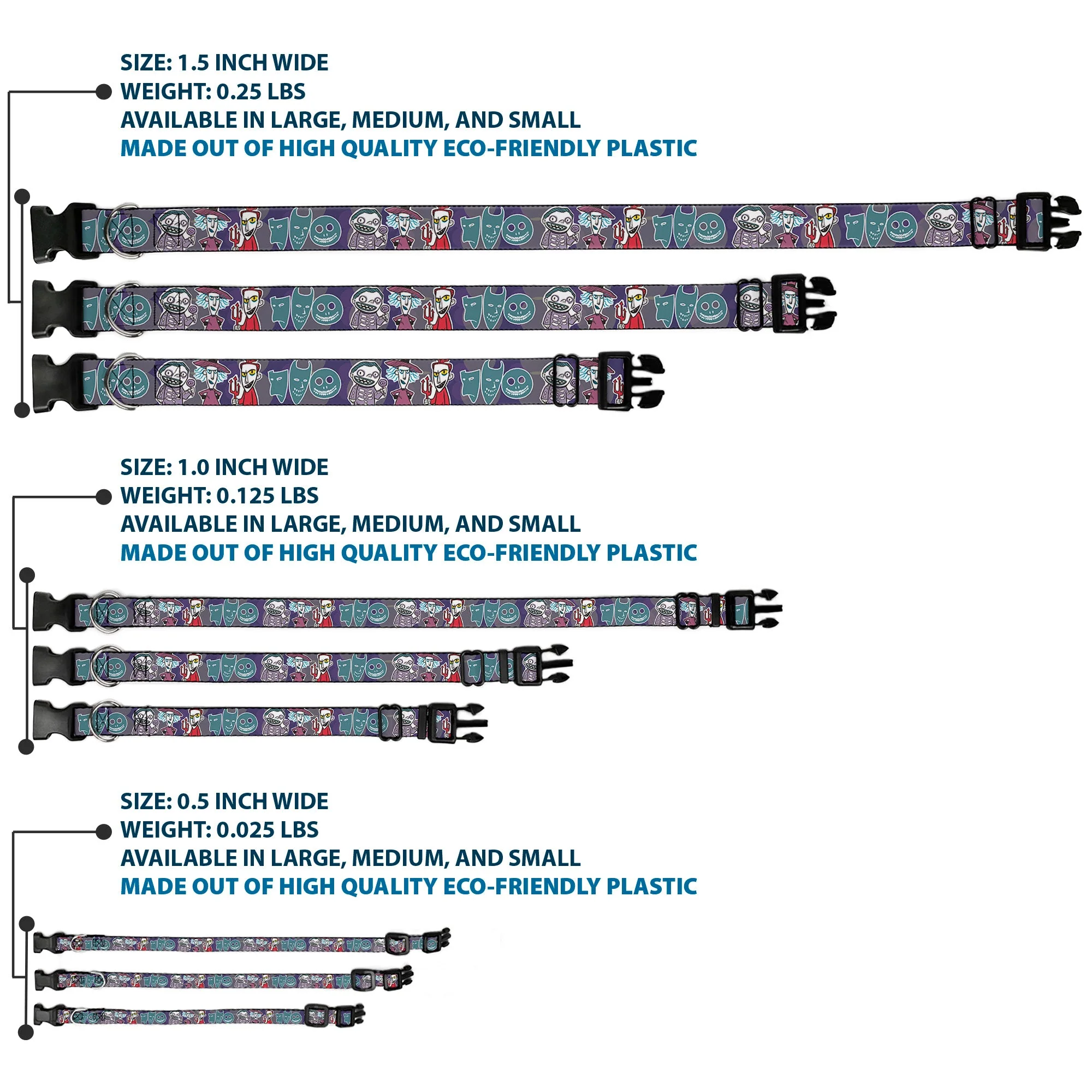 Plastic Clip Collar - Nightmare Before Christmas Lock Shock & Barrel Group Pose/Masks Purples - Image 3