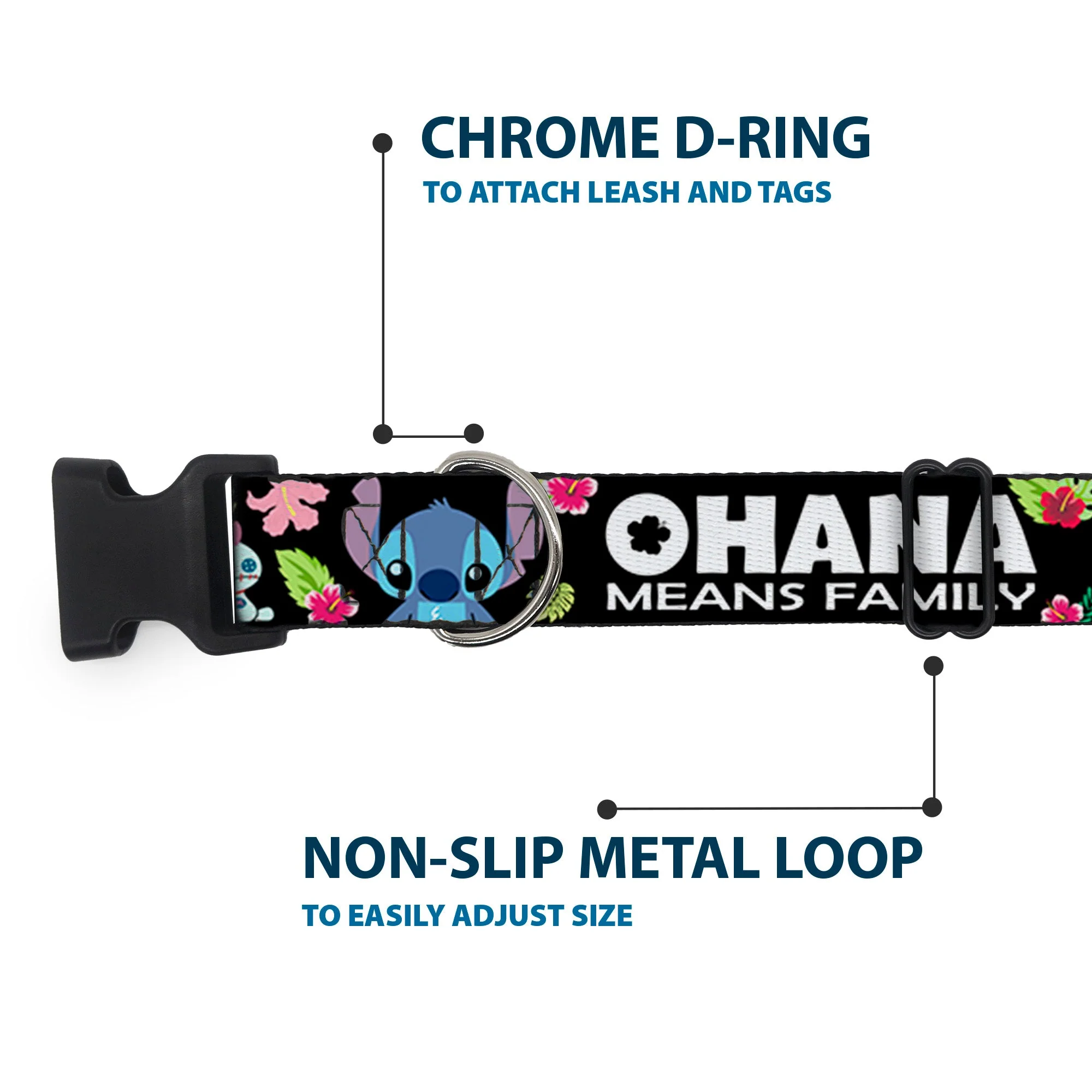 Plastic Clip Collar - OHANA MEANS FAMILY/Stitch & Scrump Poses/Tropical Flora Black/White/Multi Color - Image 5