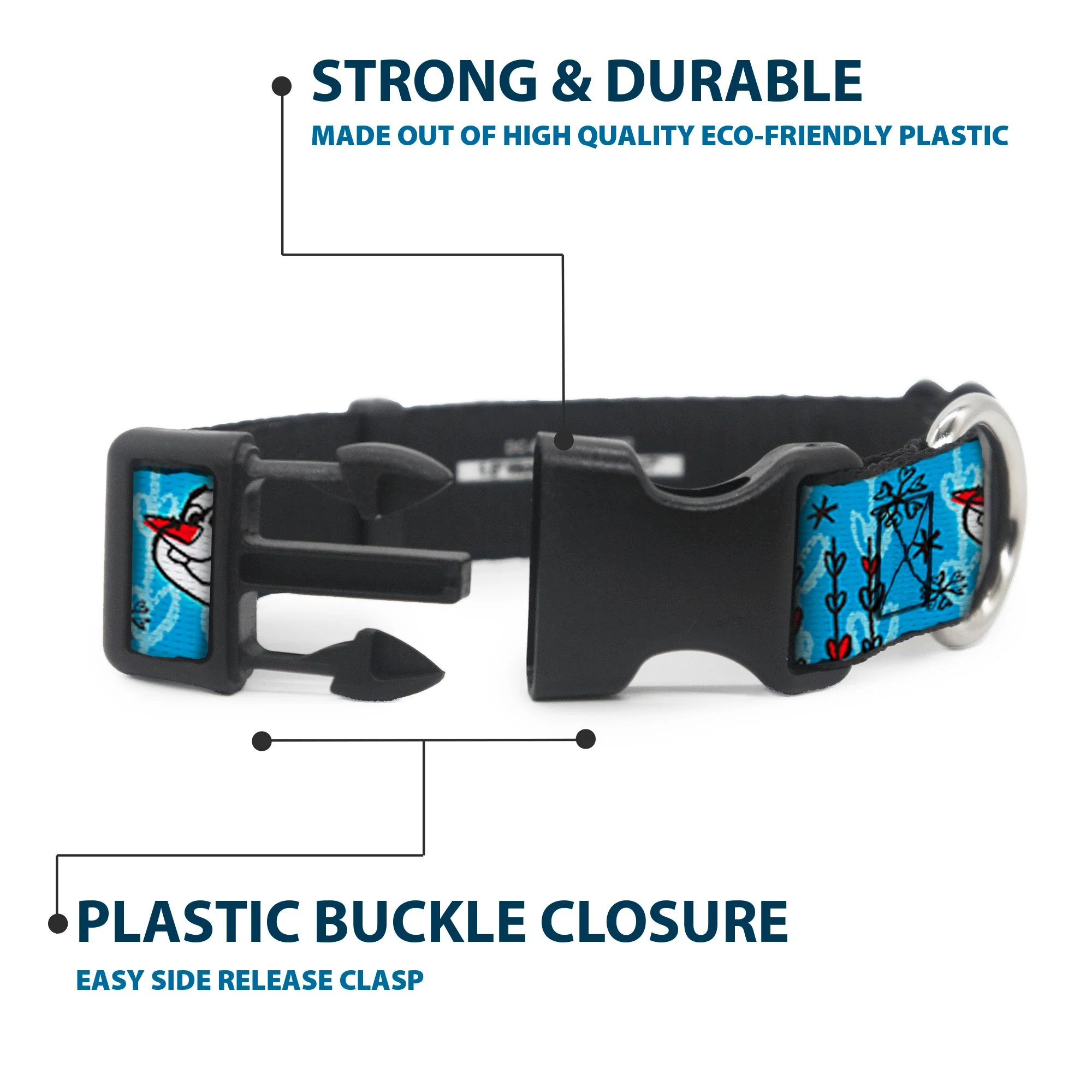 Plastic Clip Collar - Olaf Heart Raindrop Sketch Blues/Black - Image 4