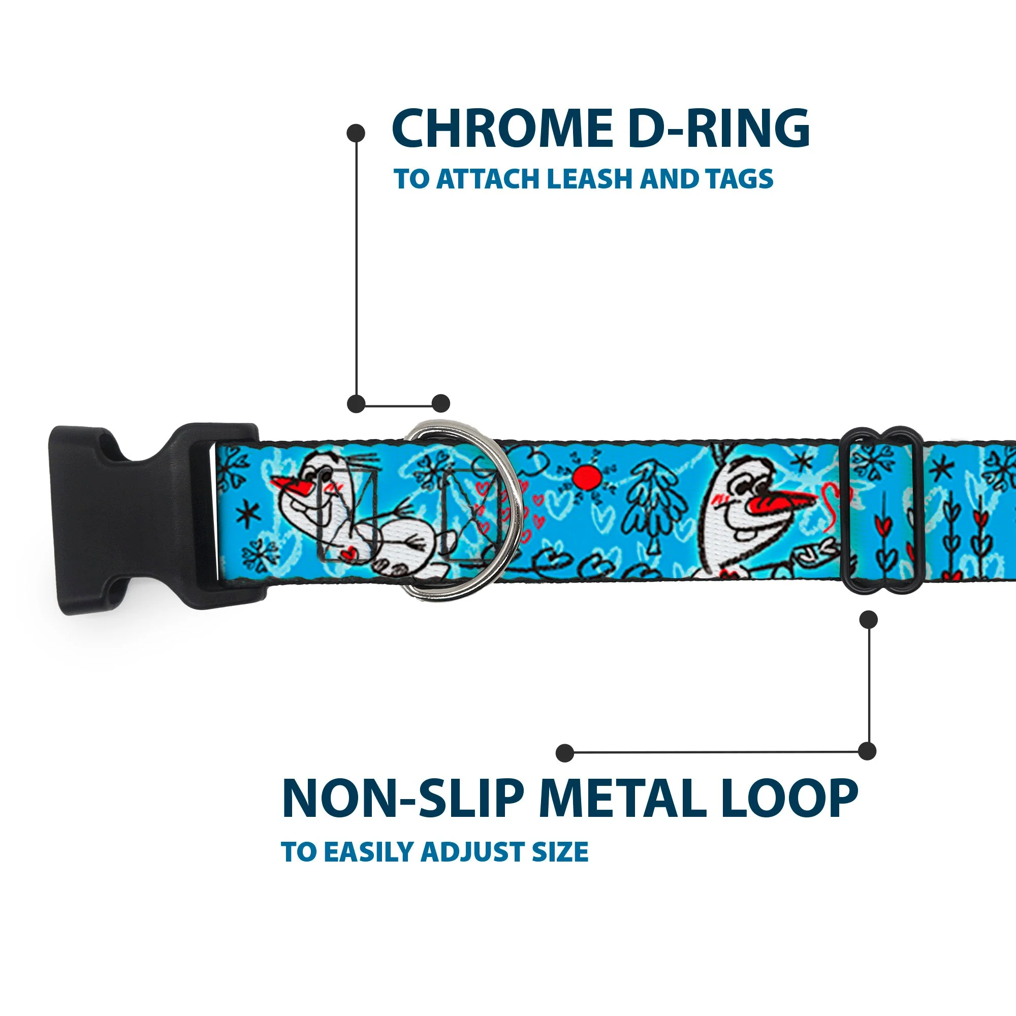 Plastic Clip Collar - Olaf Heart Raindrop Sketch Blues/Black - Image 5