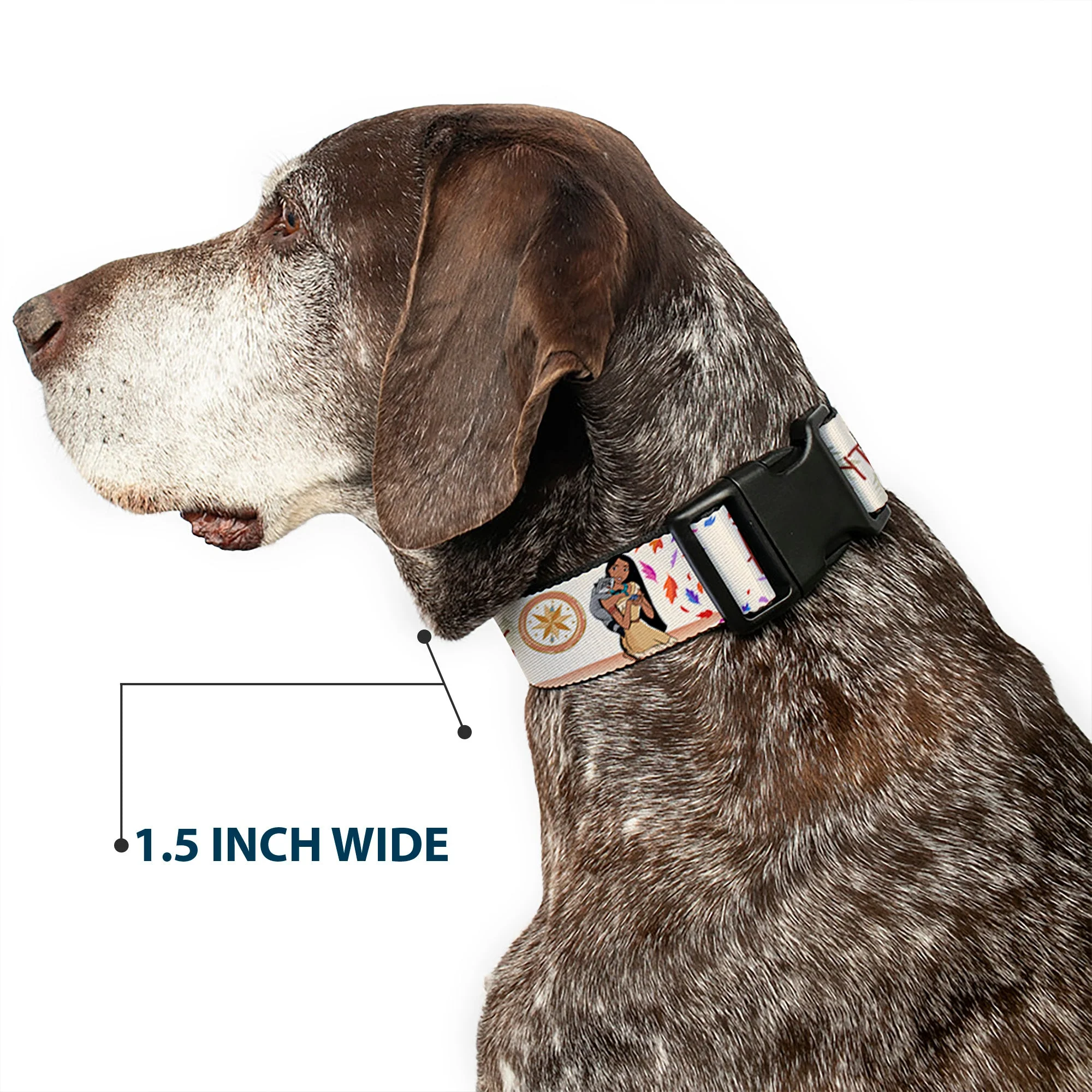 Plastic Clip Collar - Pocahontas and Meeko Compass Pose with Script and Leaves Beige - Image 7